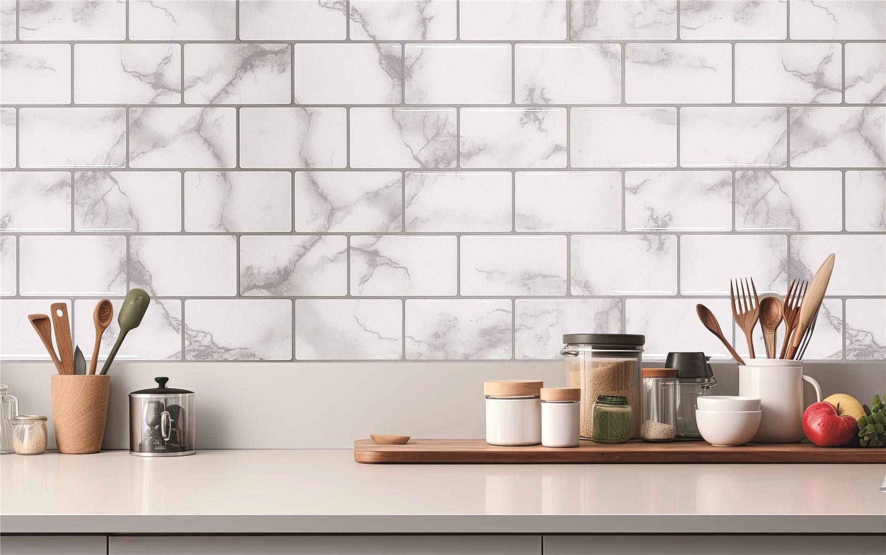 Wall Tile Marble Brick 30.5x30.5cm Grey (5 Tiles Per Pack)