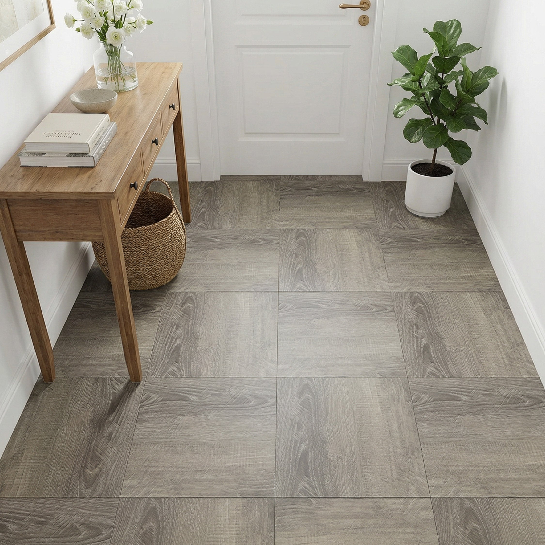 Floor Tile Wood 30.5x30.5cm Taupe (10 Tiles Per Pack)