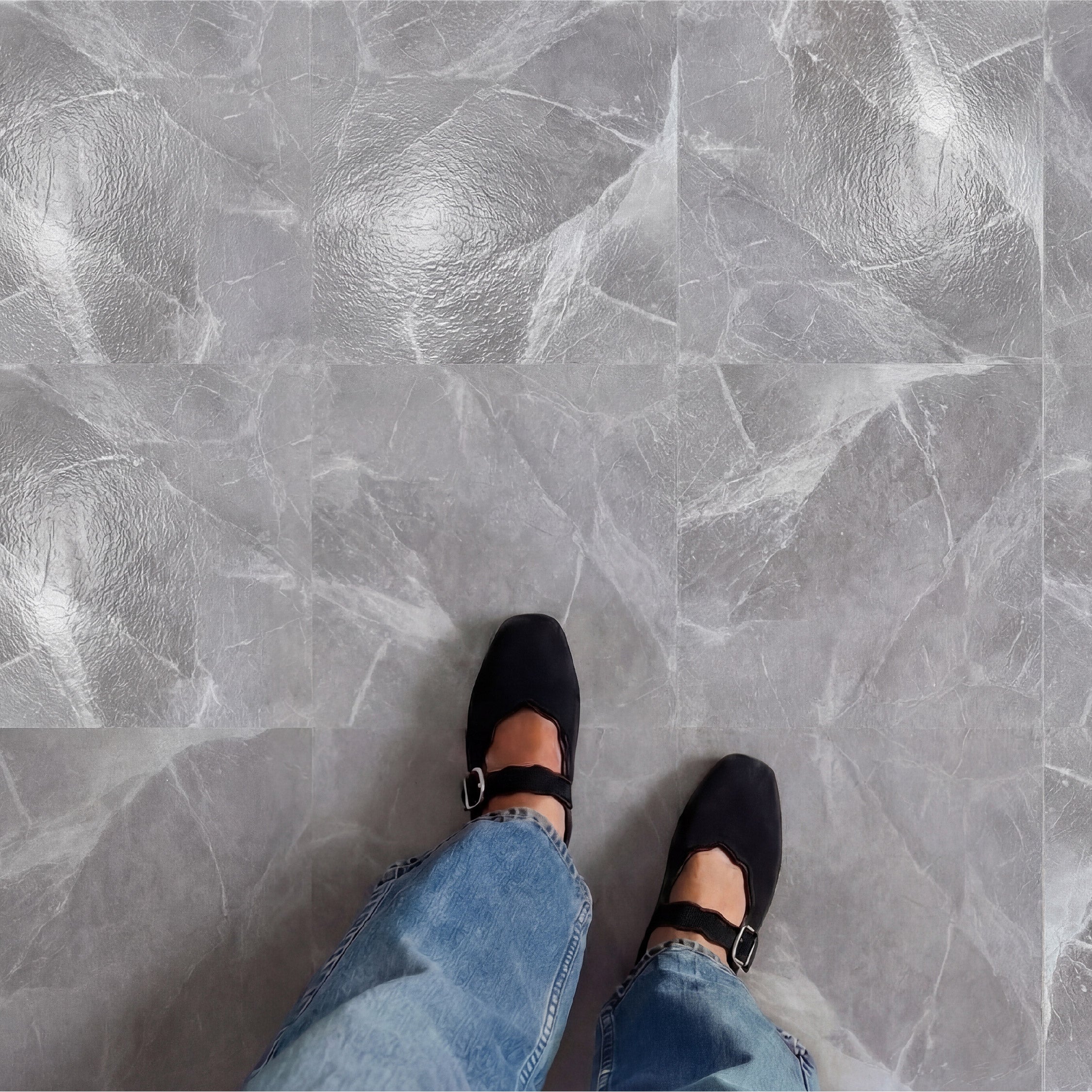 Floor Tile Marble 30.5x30.5cm Grey (10 Tiles Per Pack)