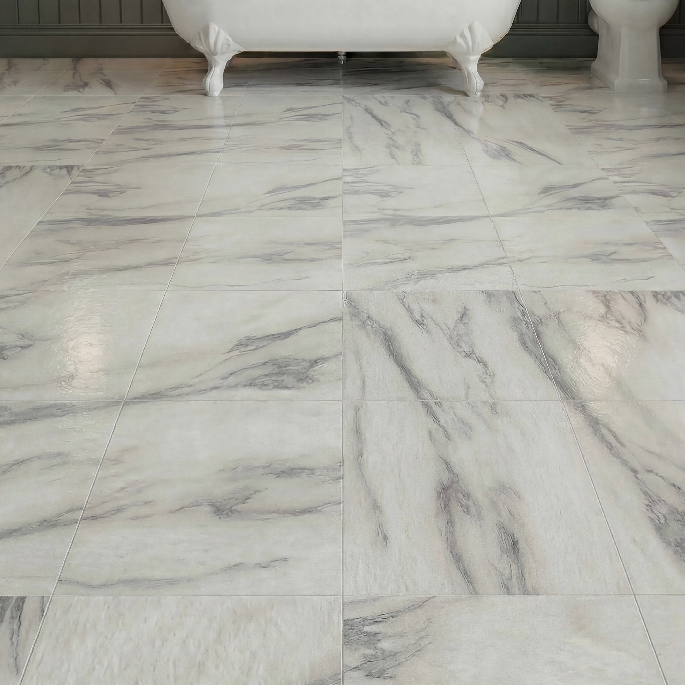 Floor Tile Carrara Marble 30.5x30.5cm Mono (10 Tiles Per Pack)