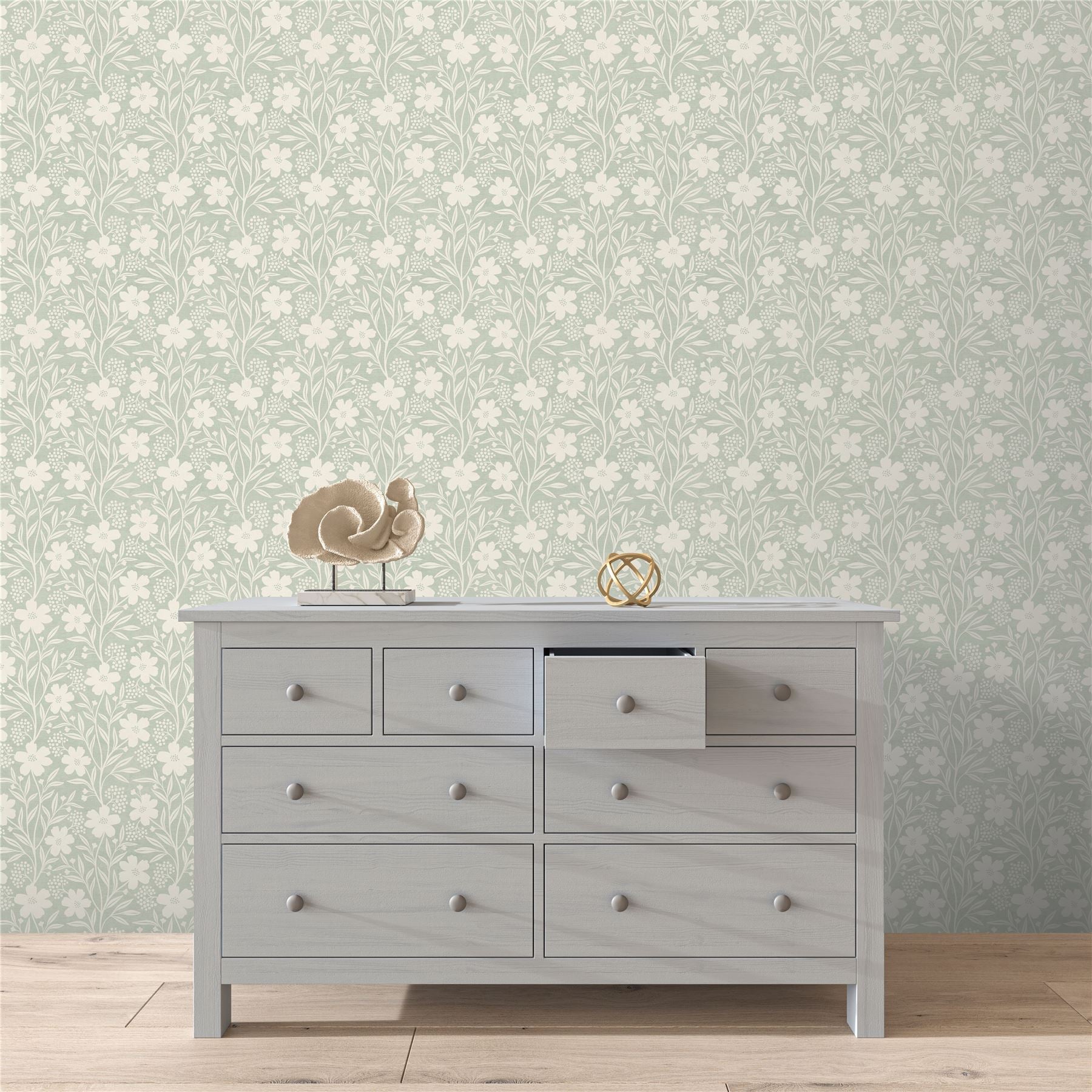 Berry Floral Sage Wallpaper
