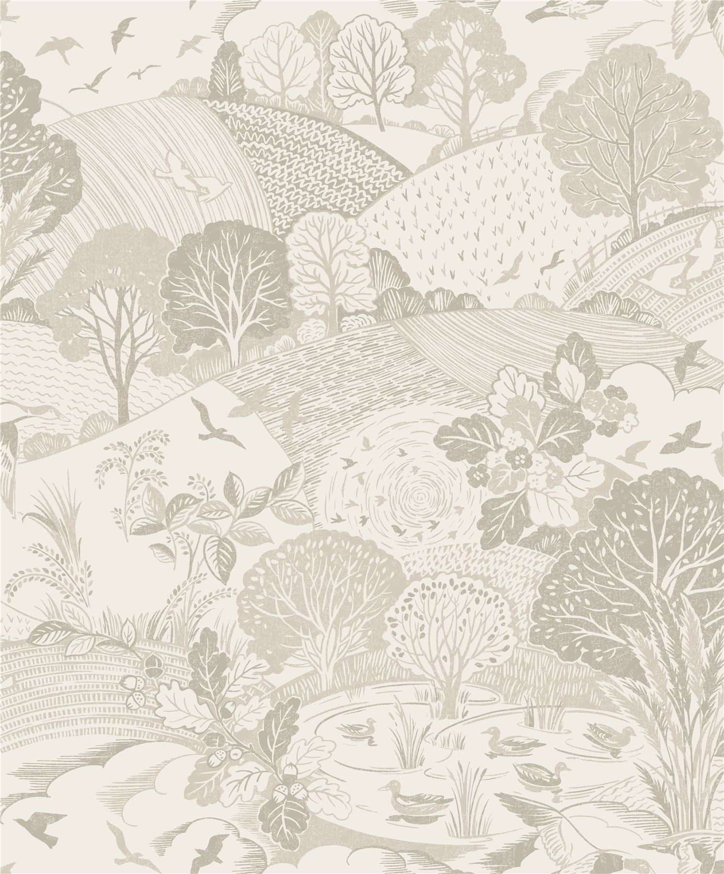 Country Landscape Neutral Wallpaper