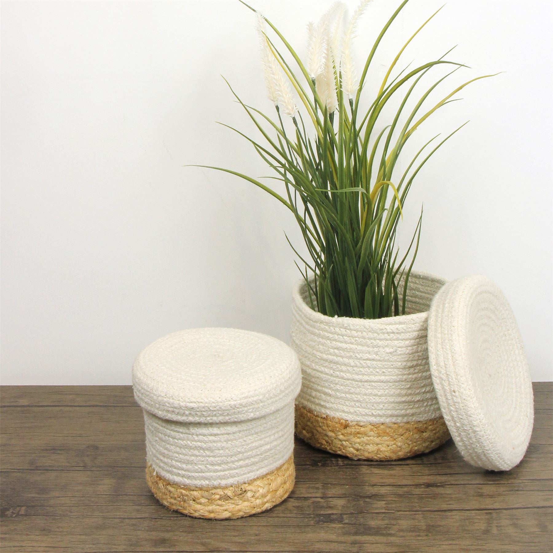Balham Lidded Nested 18x18x17cm Cream Set of 2 Baskets