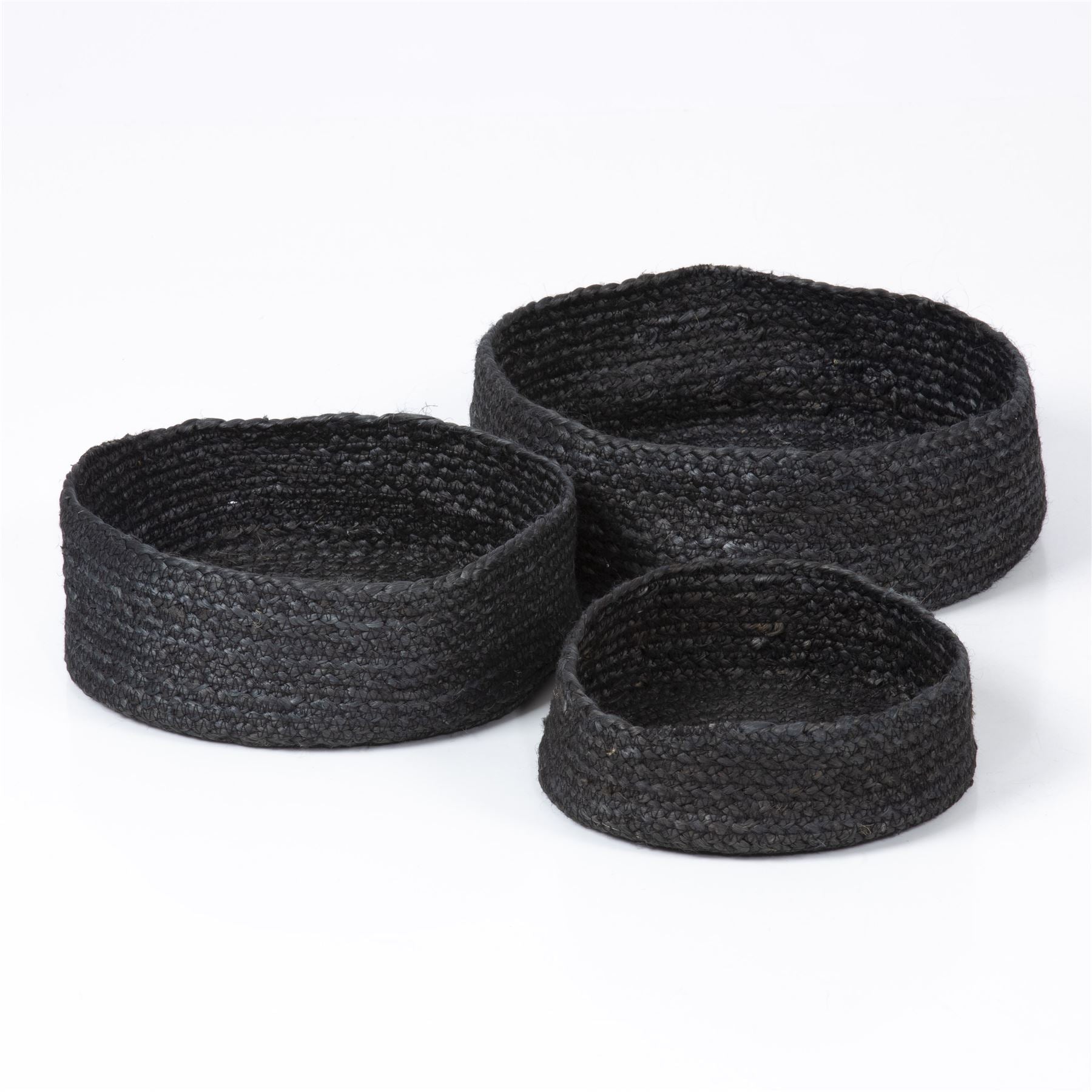 Bankside 100% Jute Flat Round Black Set of 3 Baskets
