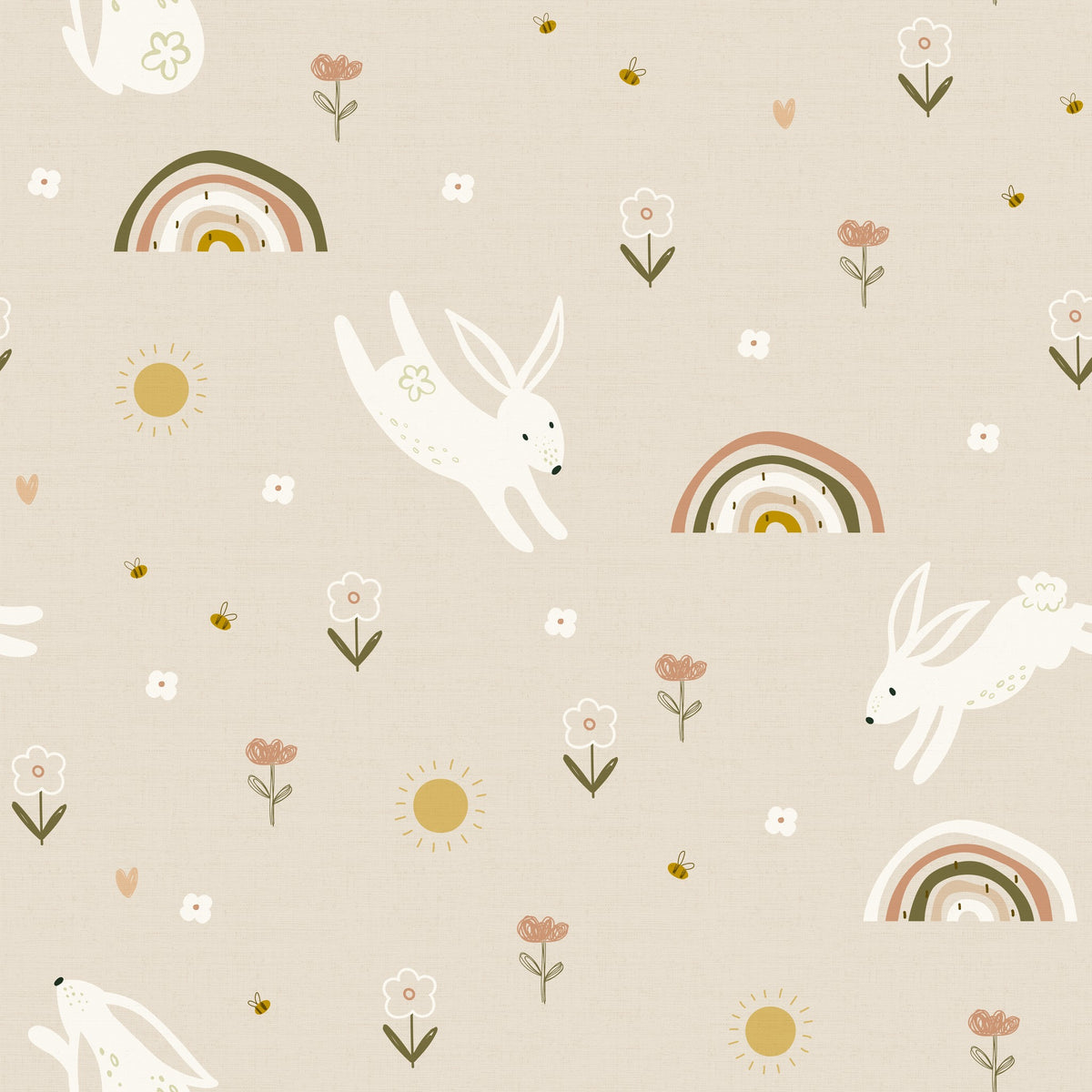 Bunny Hop Beige Wallpaper