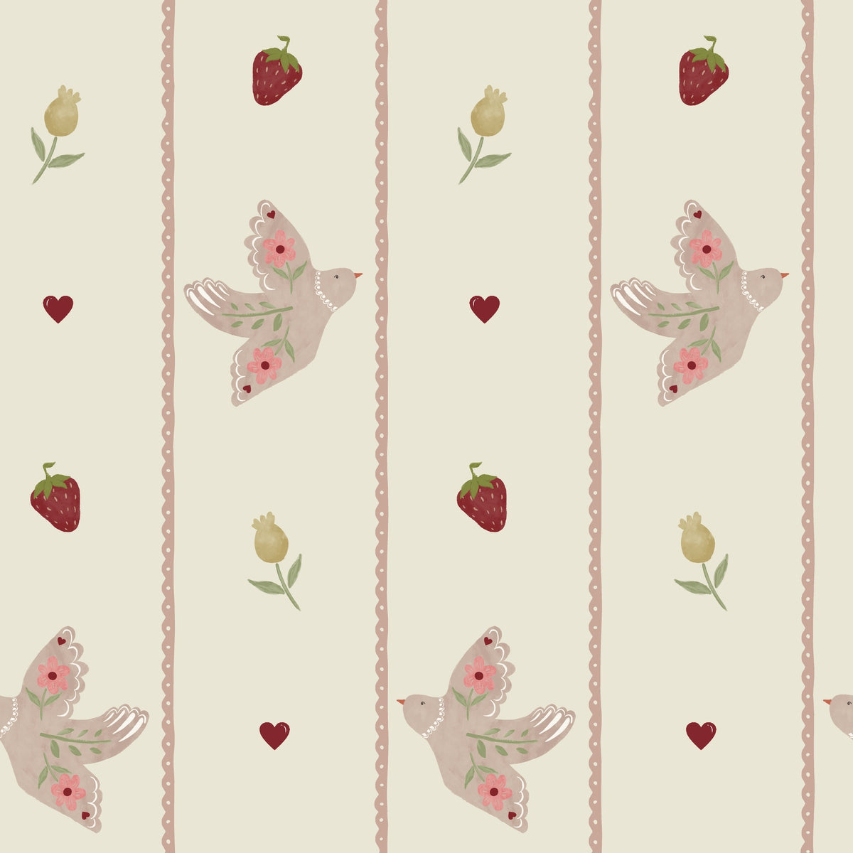 Summer Festival Stripe Pink & Cream Wallpaper