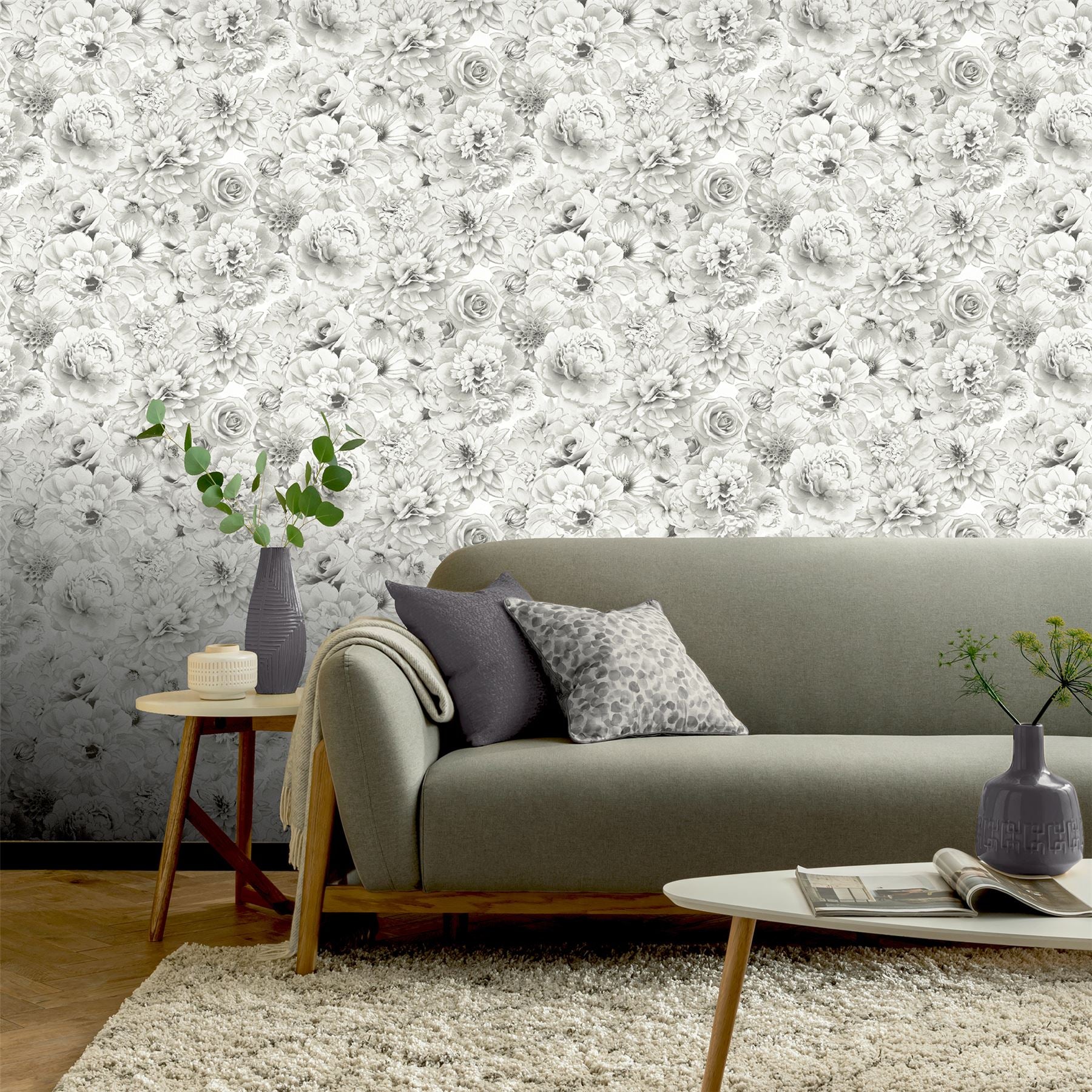 Glitter Bloom Silver Wallpaper sw12