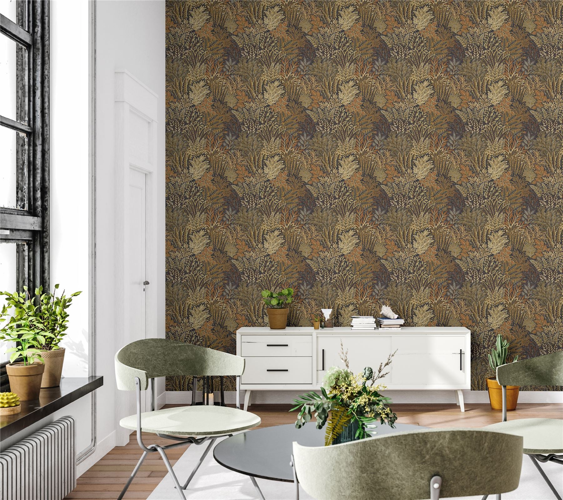 Illustrated Foliage Rust Wallpaper