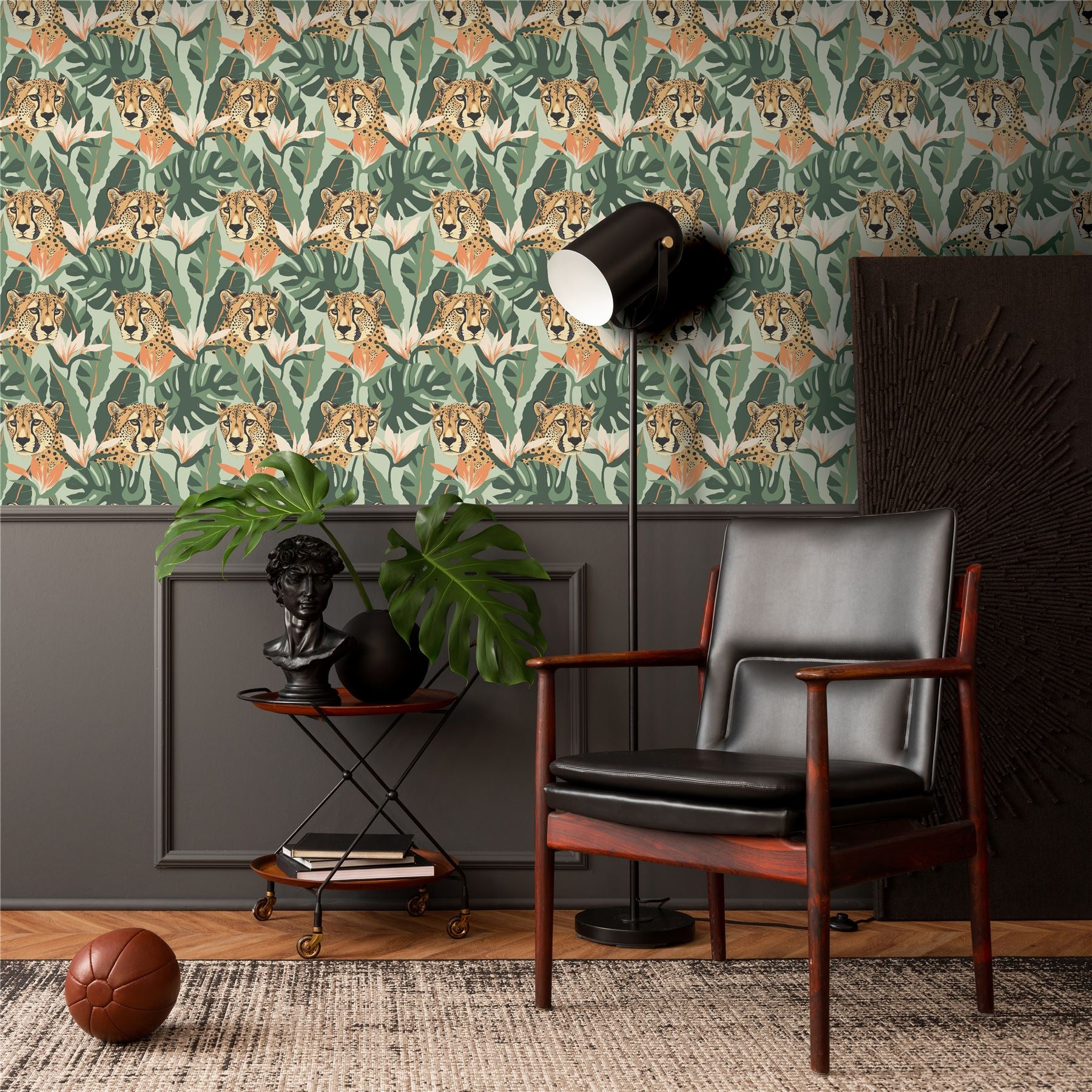 Jungle Leopard Light Green Wallpaper