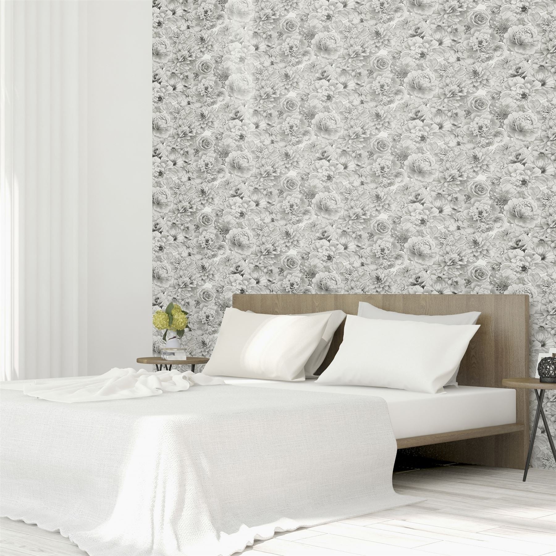 Glitter Bloom Silver Wallpaper sw12