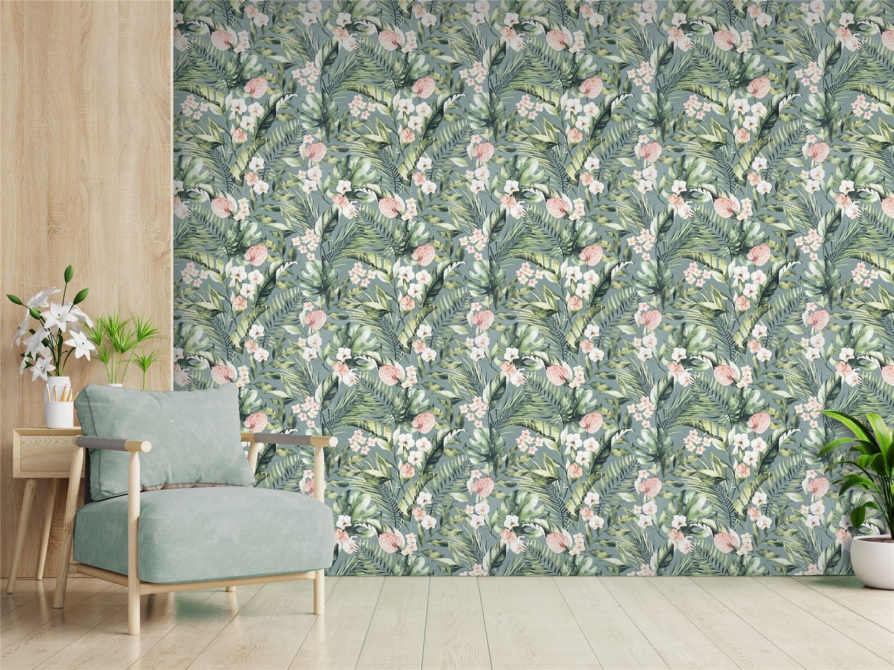 Tropical Floral Sea Blue Wallpaper
