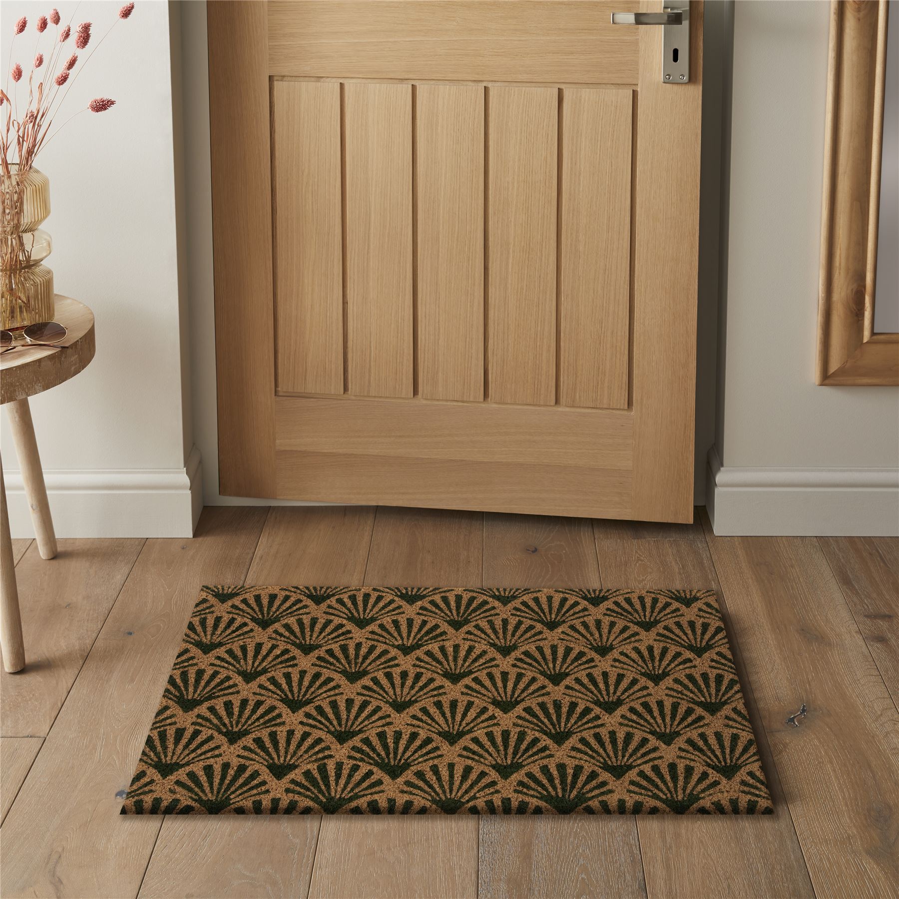 Astley Scallop Latex Backed Coir 45x75cm Forest Green Doormat