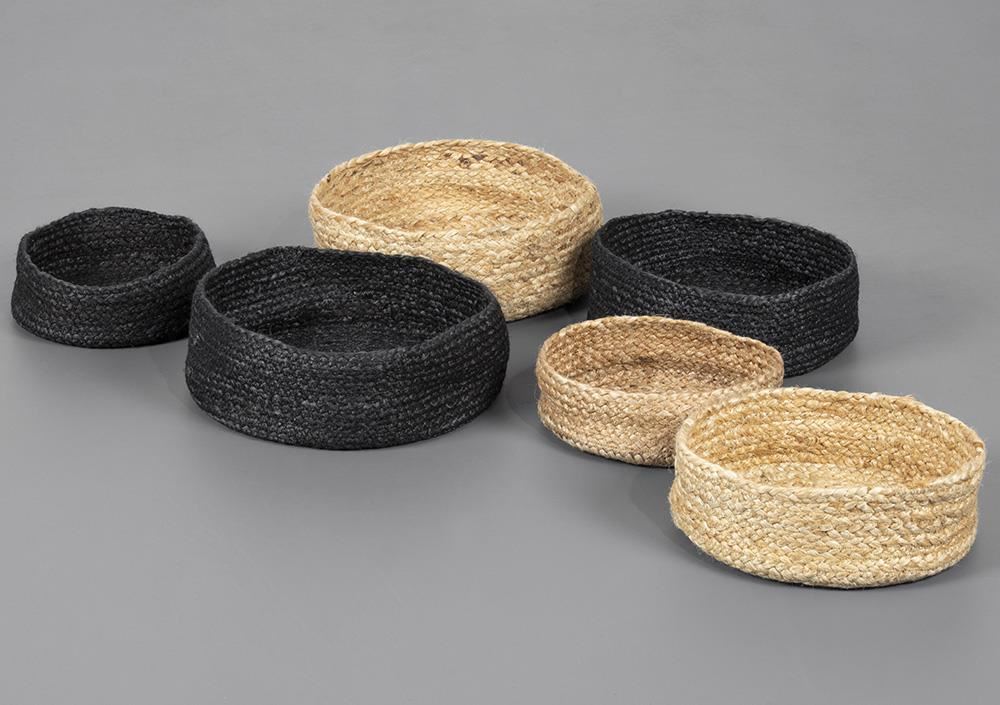Bankside 100% Jute Flat Round Black Set of 3 Baskets