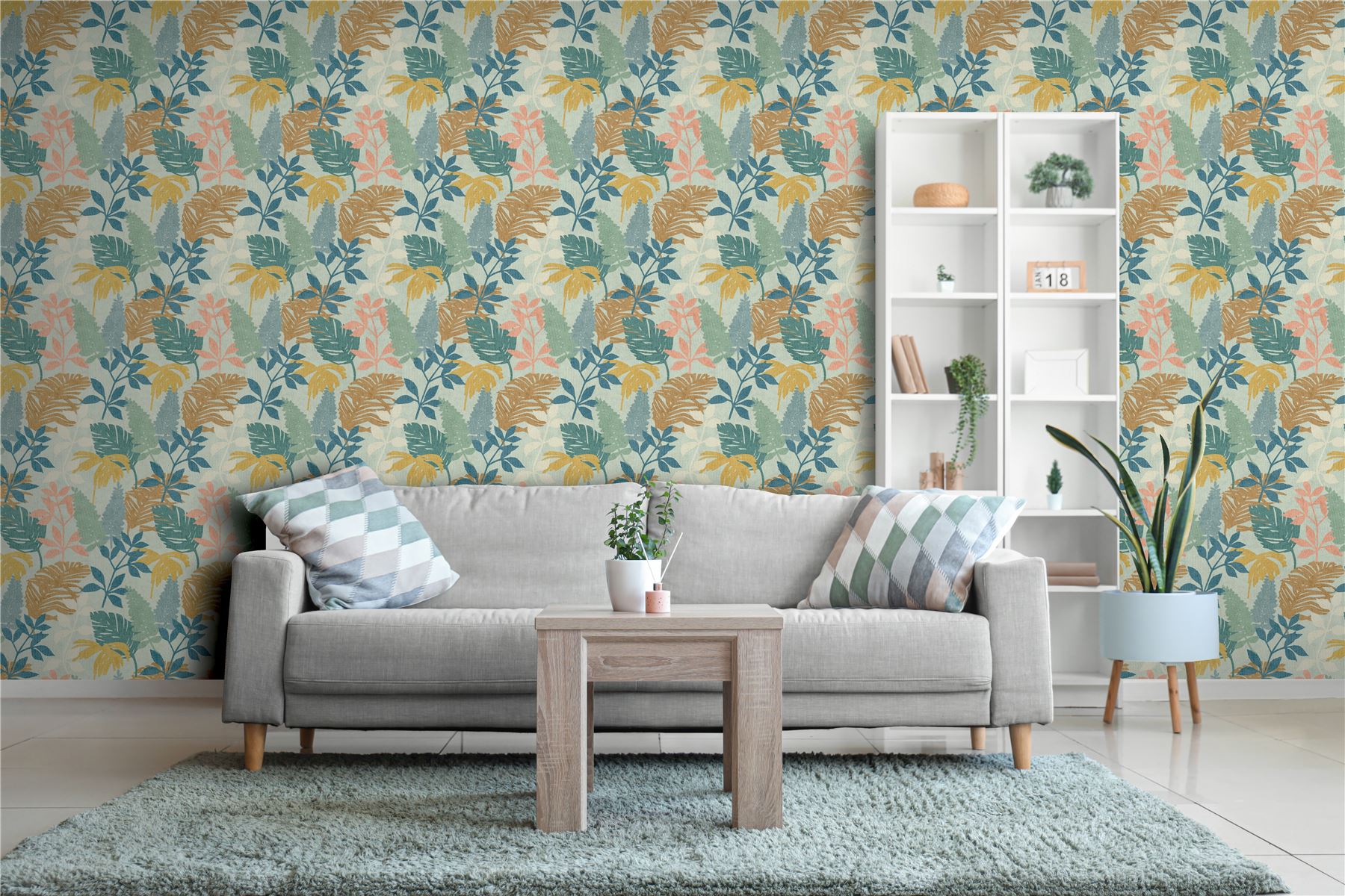 Fun Leaf Blue Multi Wallpaper