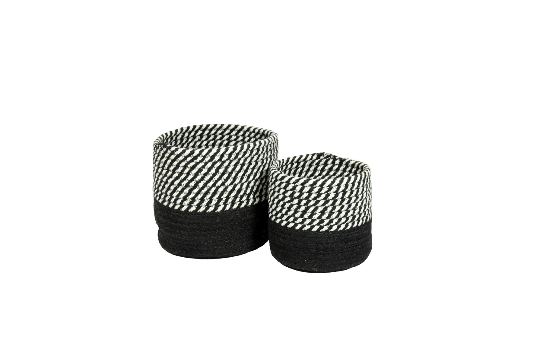 Barnes Round Jute/ Cotton Black Stripe Set of 2 Baskets