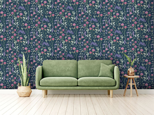 Bumblebee Meadow Navy Wallpaper