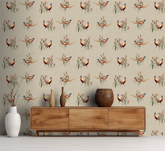 Pheasant Meadow Natural Wallpaper