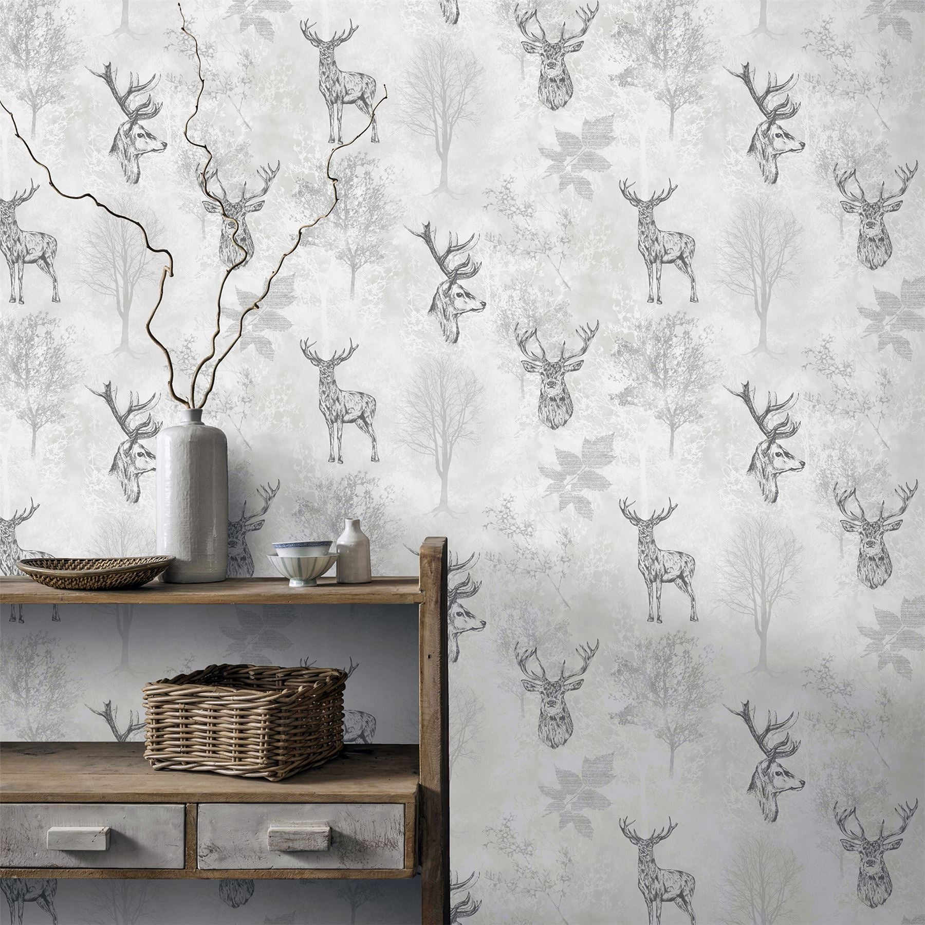 Etched Stag Mono Wallpaper sw12