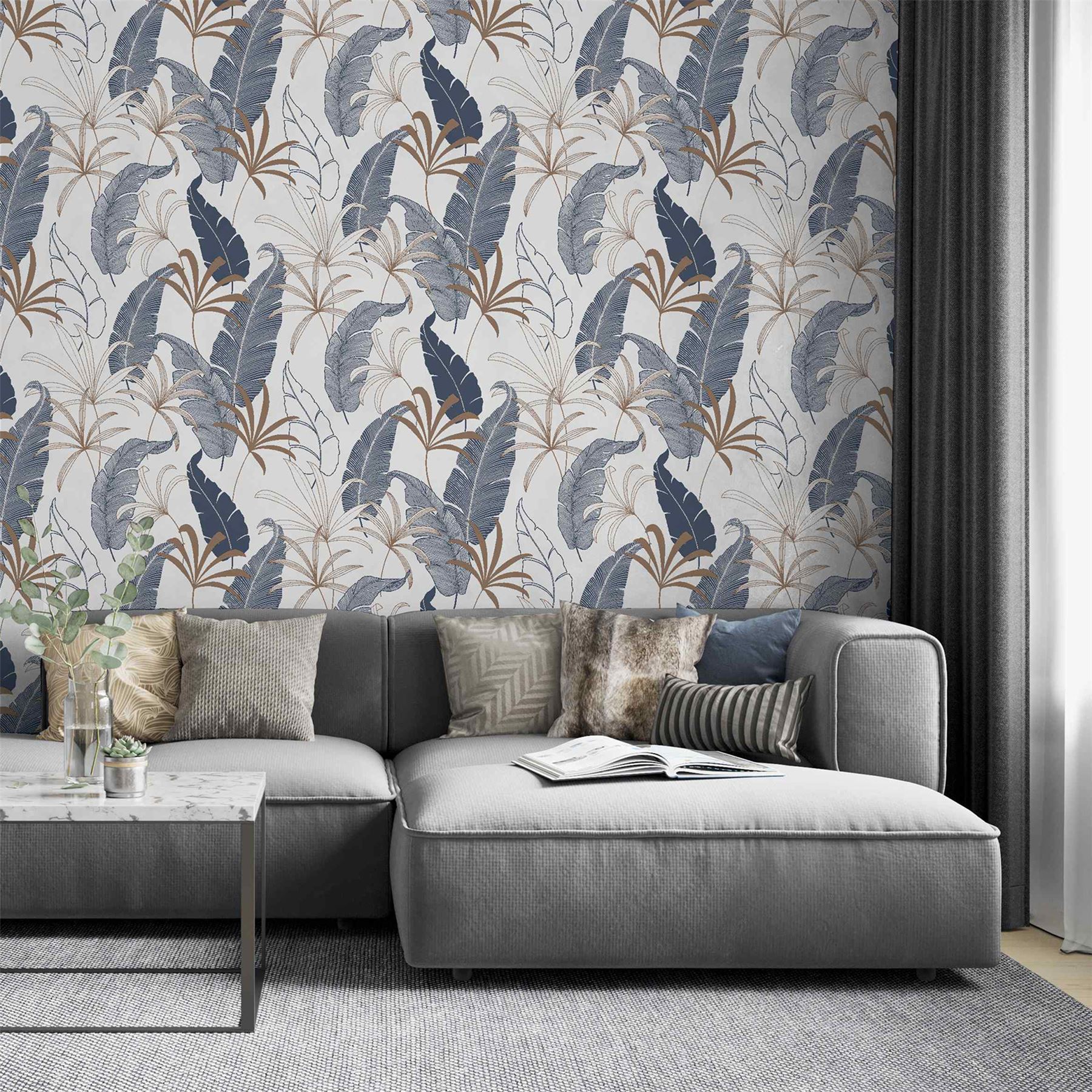 Selago Beige/Blue Wallpaper