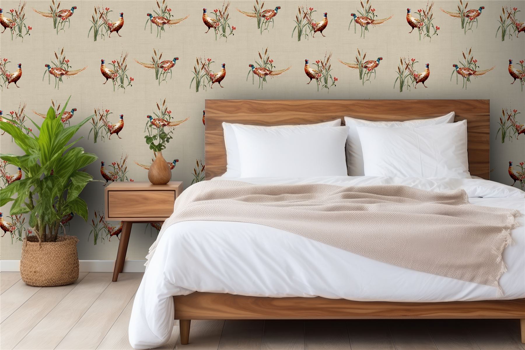 Pheasant Meadow Natural Wallpaper