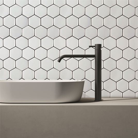 Wall Tile Hexagon 30.5x30.5cm White (5 Tiles Per Pack) - sw30
