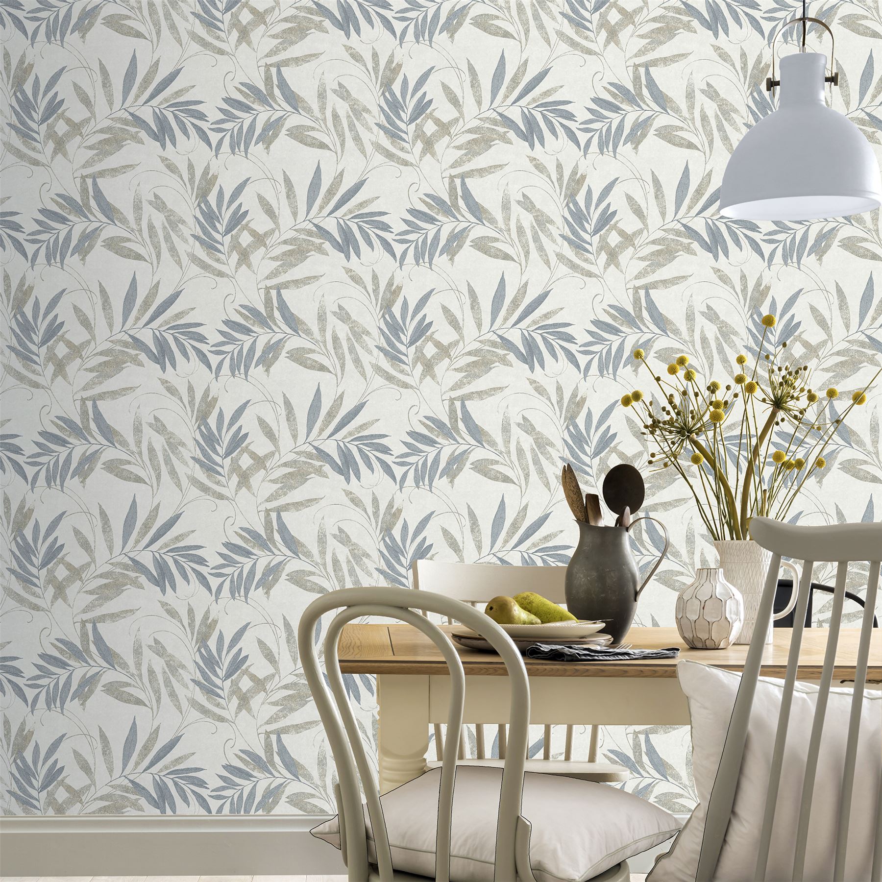 Luxury Leaf Natural Grey Wallpaper