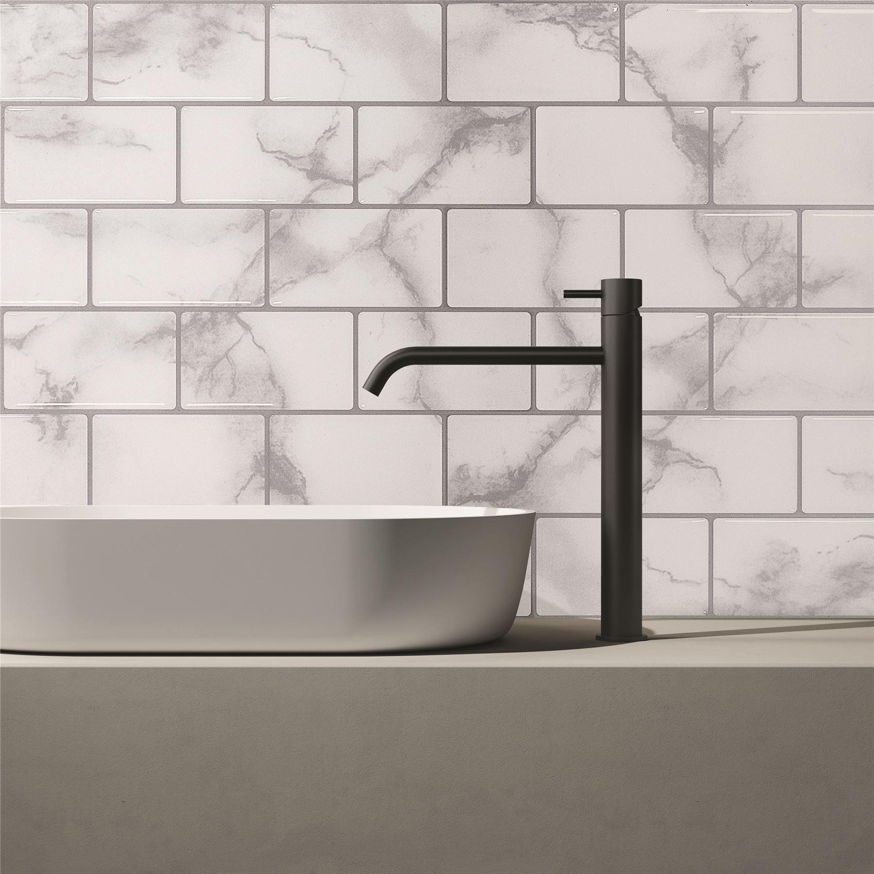 Wall Tile Marble Brick 30.5x30.5cm Grey (5 Tiles Per Pack)