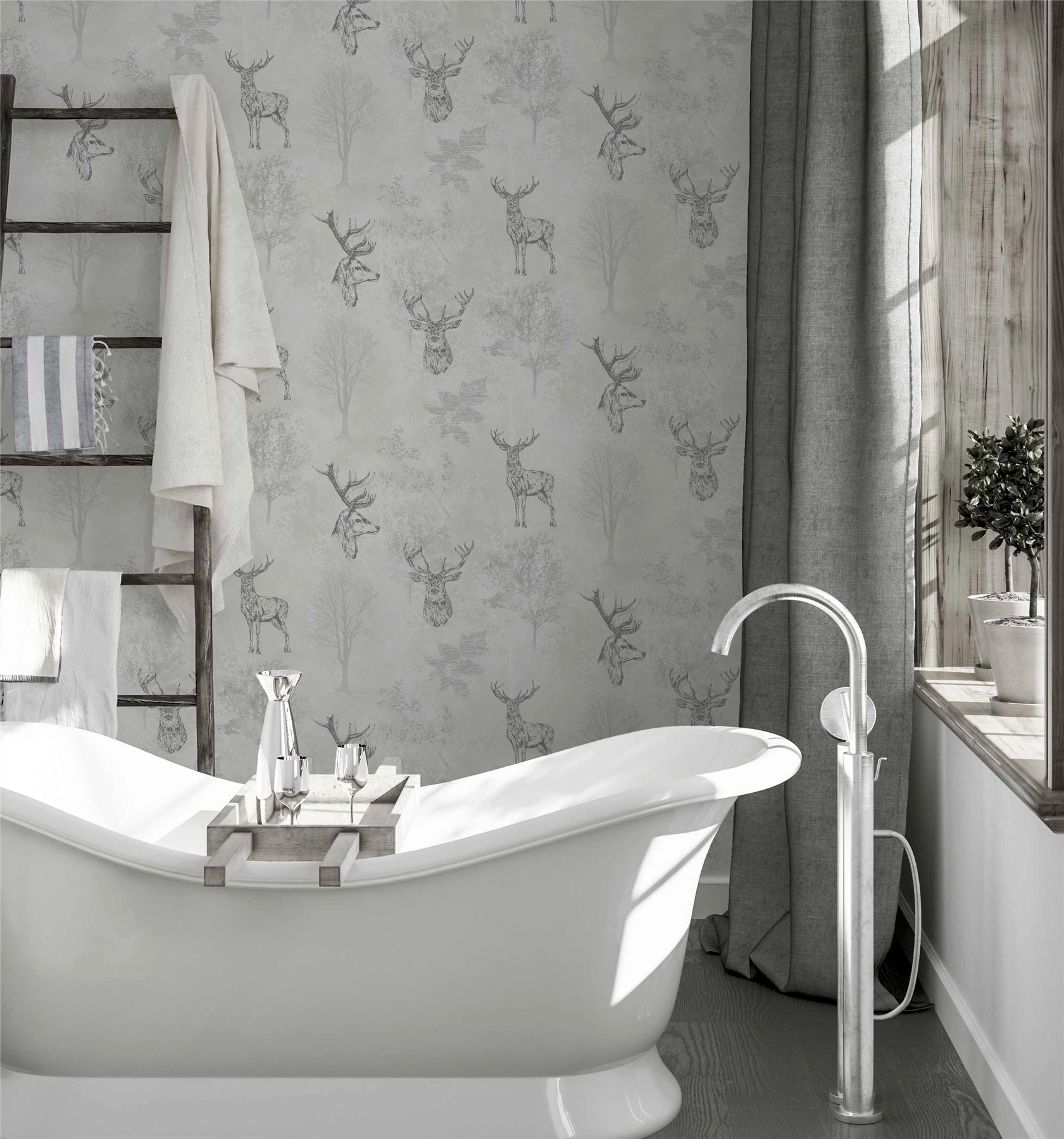 Etched Stag Mono Wallpaper sw12