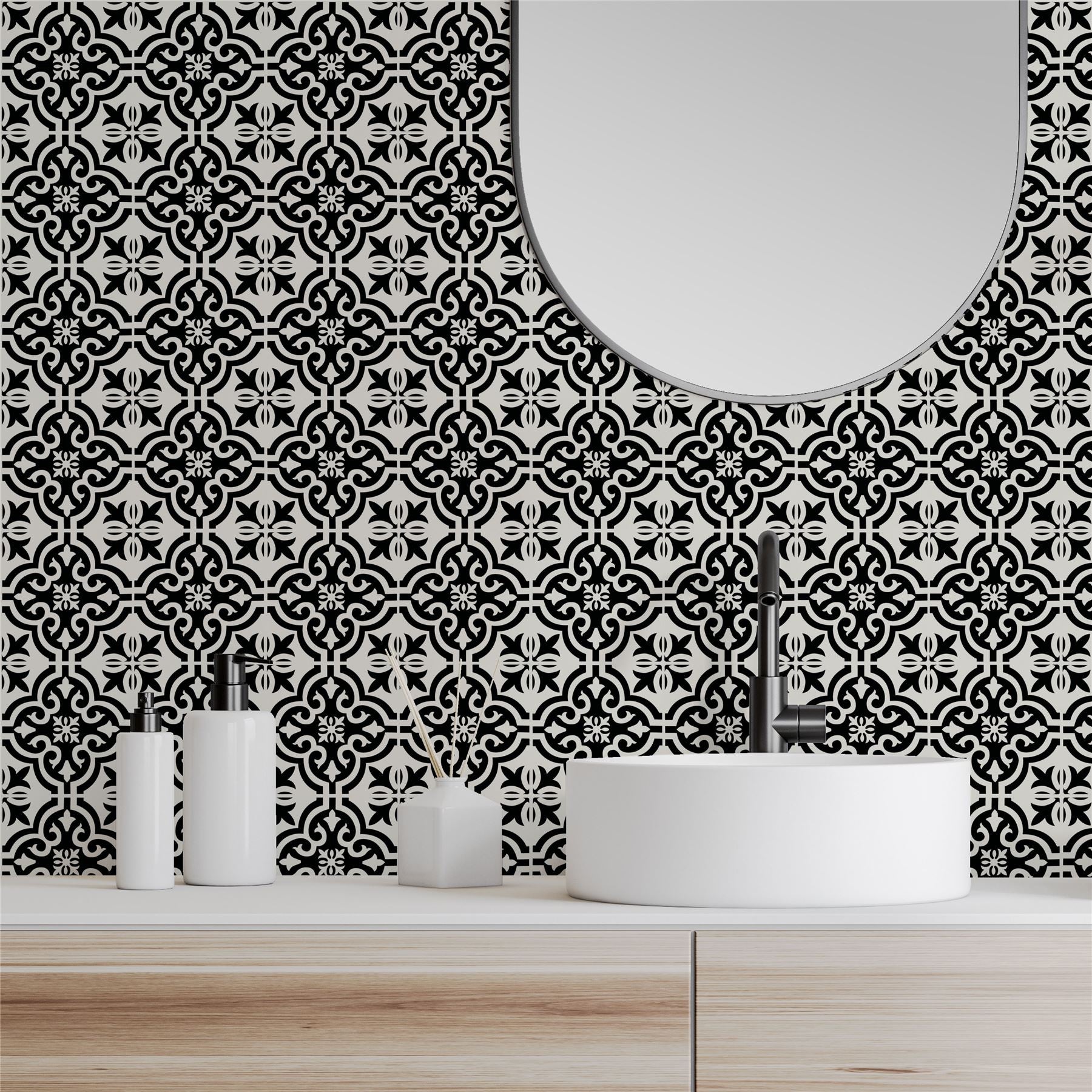 Wall Tile Motif 30.5x30.5cm Black (5 Tiles Per Pack)