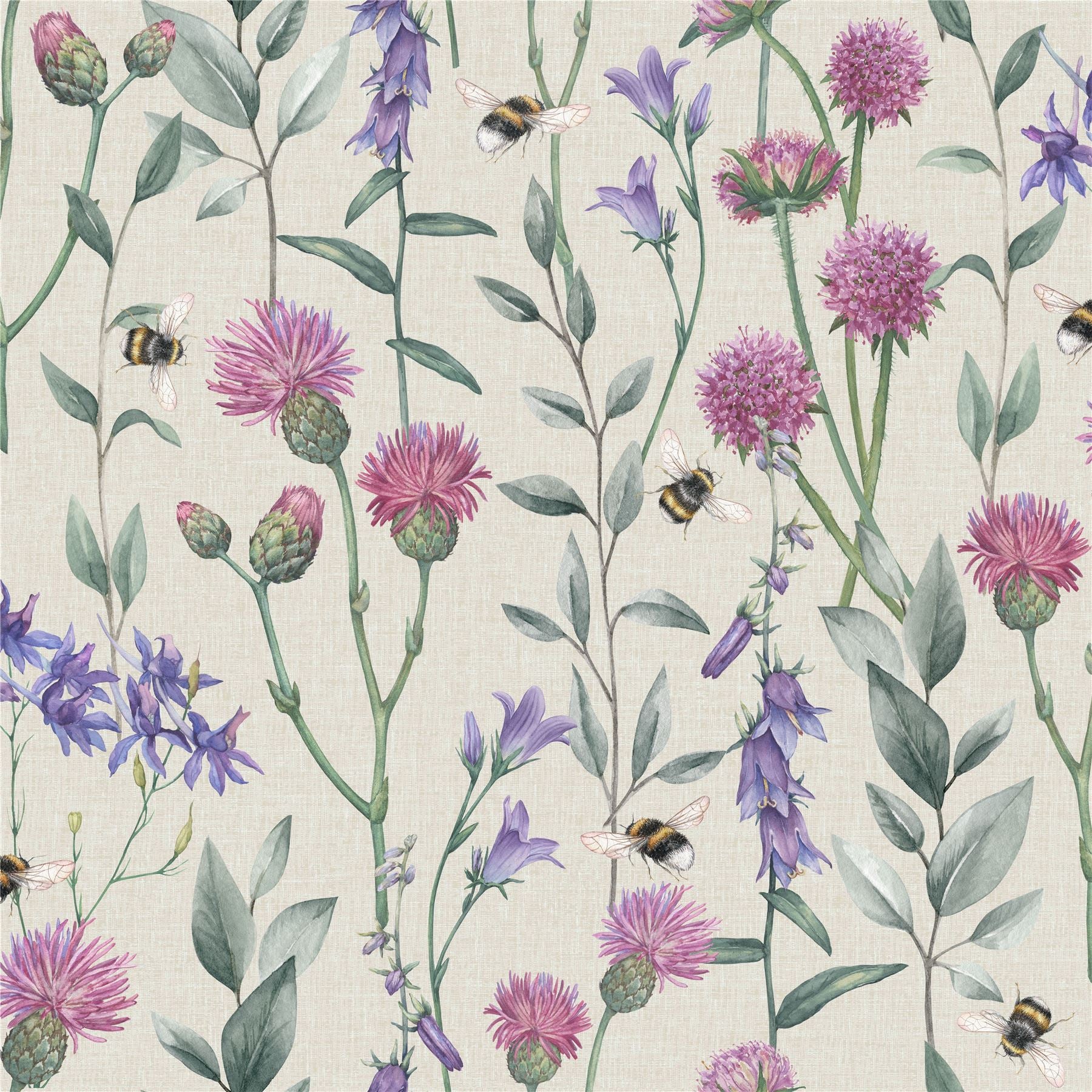 Bumblebee Meadow Neutral Wallpaper