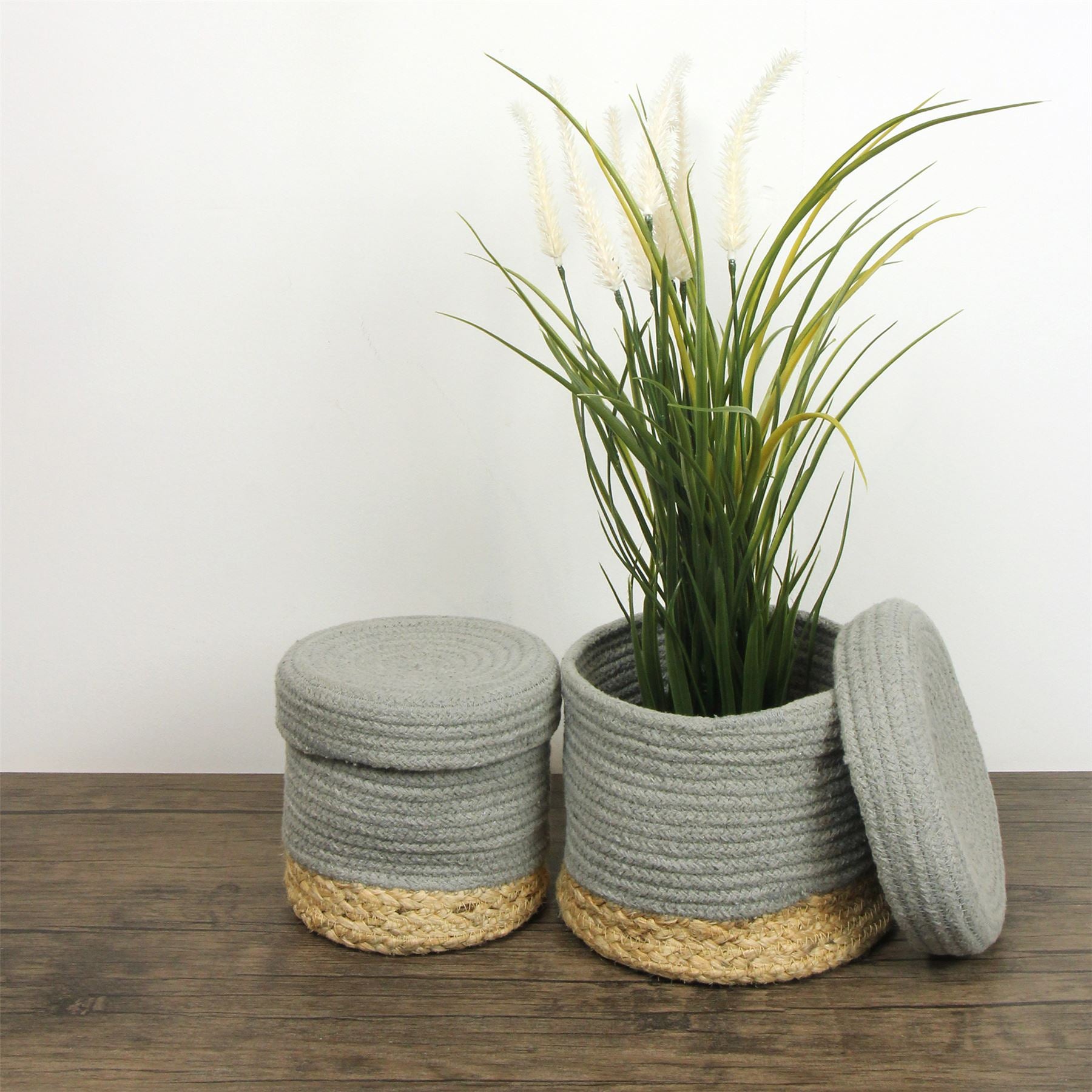 Balham Lidded Nested 18x18x17cm Grey Set of 2 Baskets