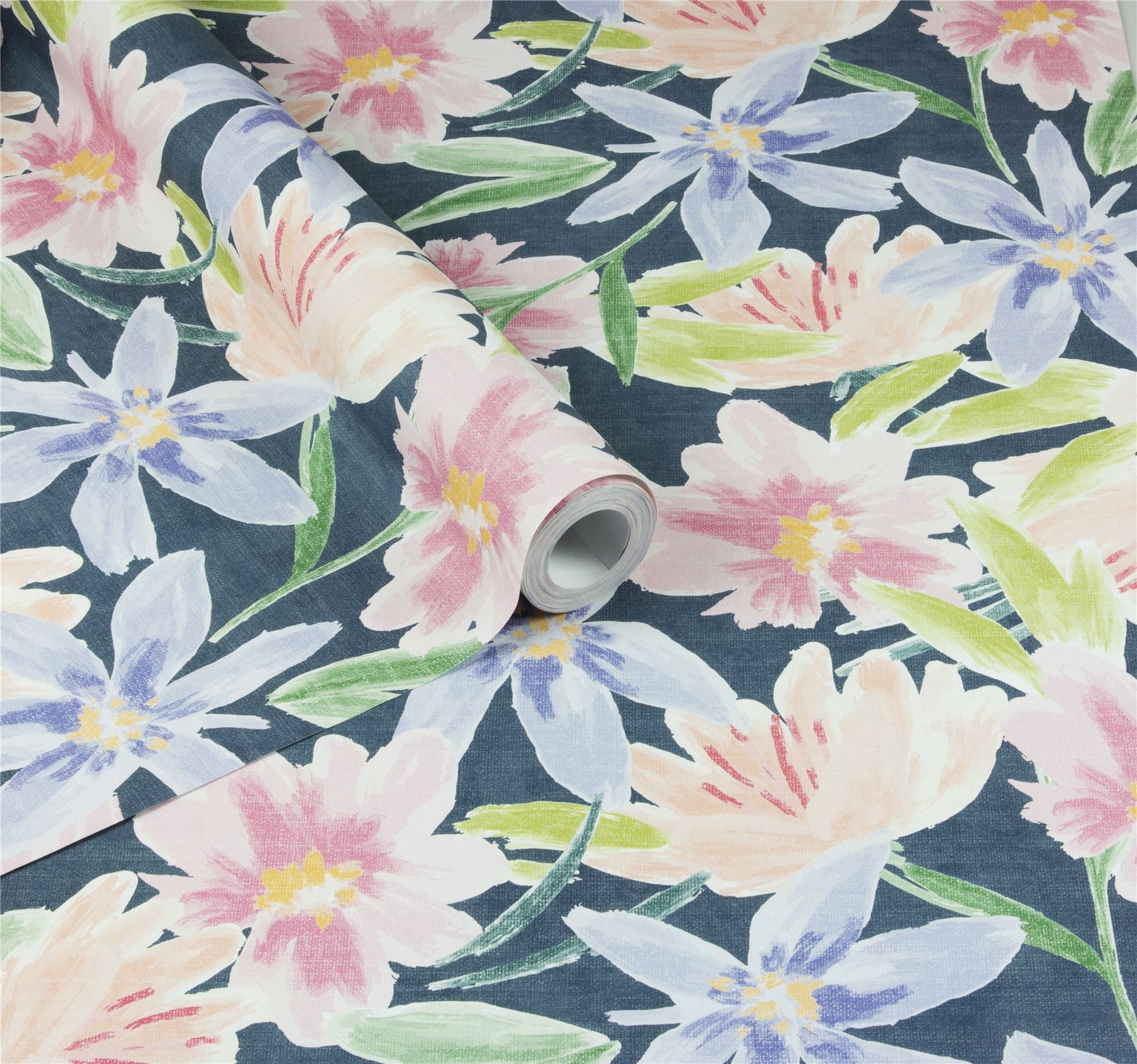 Watercolour Floral Navy Wallpaper