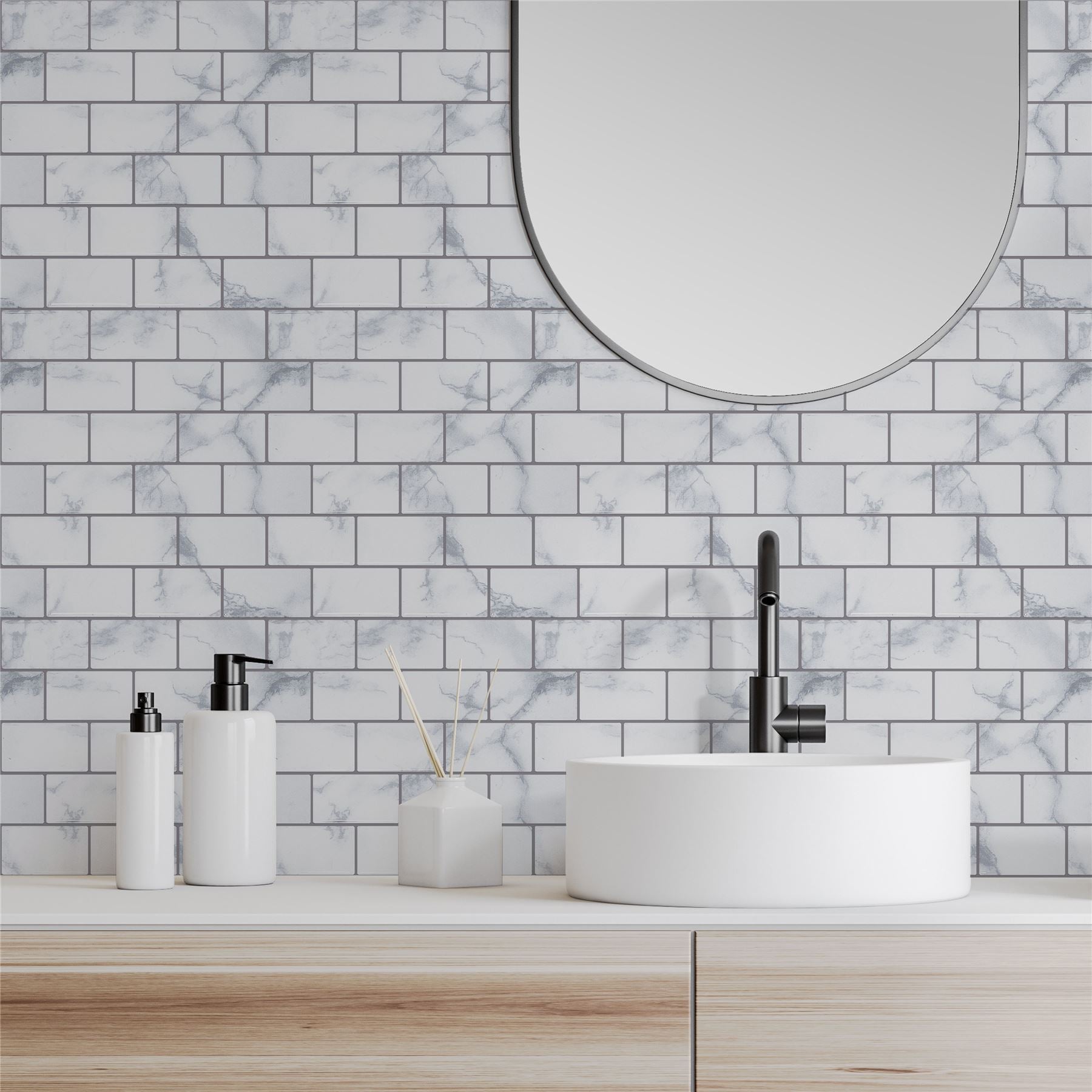 Wall Tile Marble Brick 30.5x30.5cm Grey (5 Tiles Per Pack)