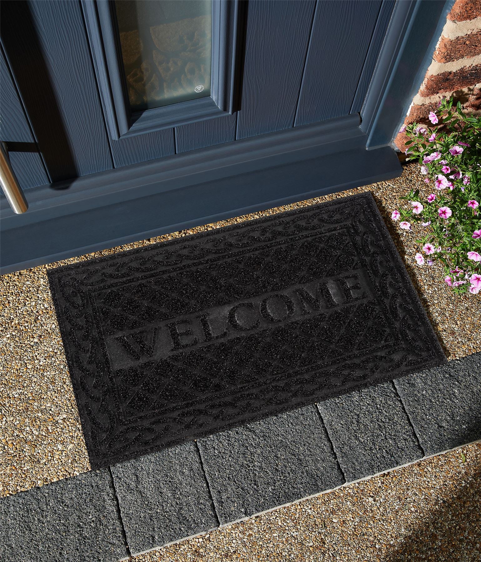 Romiley Welcome Rubber Crumb Scrapper 40x60cm Black Doormat