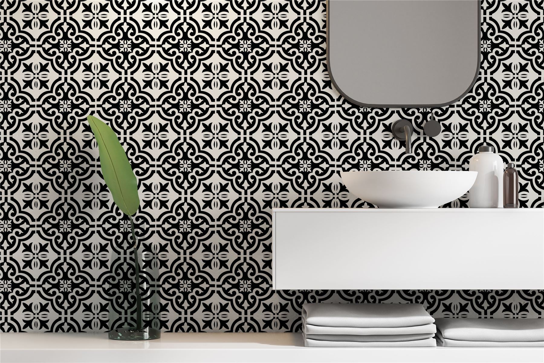Wall Tile Motif 30.5x30.5cm Black (5 Tiles Per Pack)