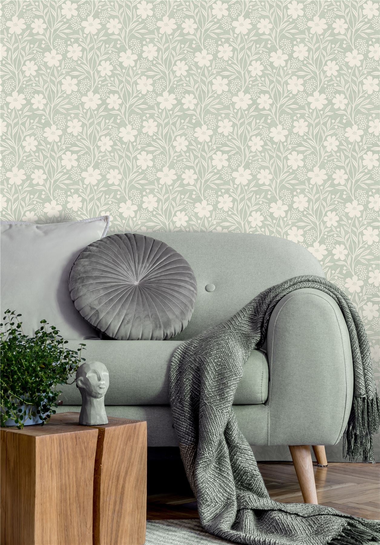 Berry Floral Sage Wallpaper