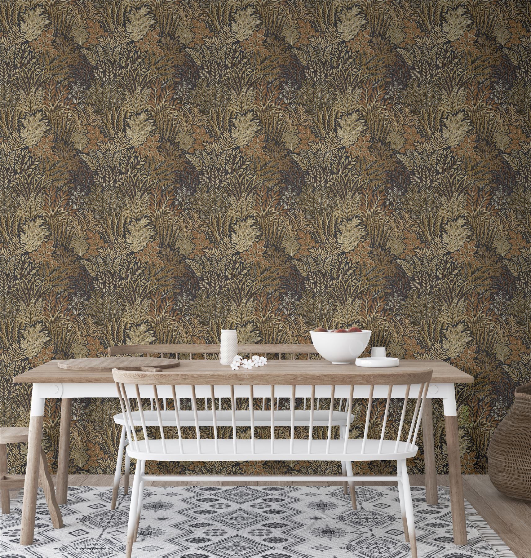 Illustrated Foliage Rust Wallpaper