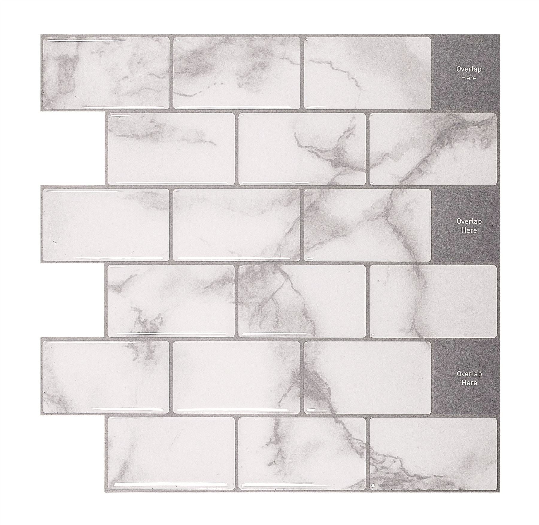 Wall Tile Marble Brick 30.5x30.5cm Grey (5 Tiles Per Pack)