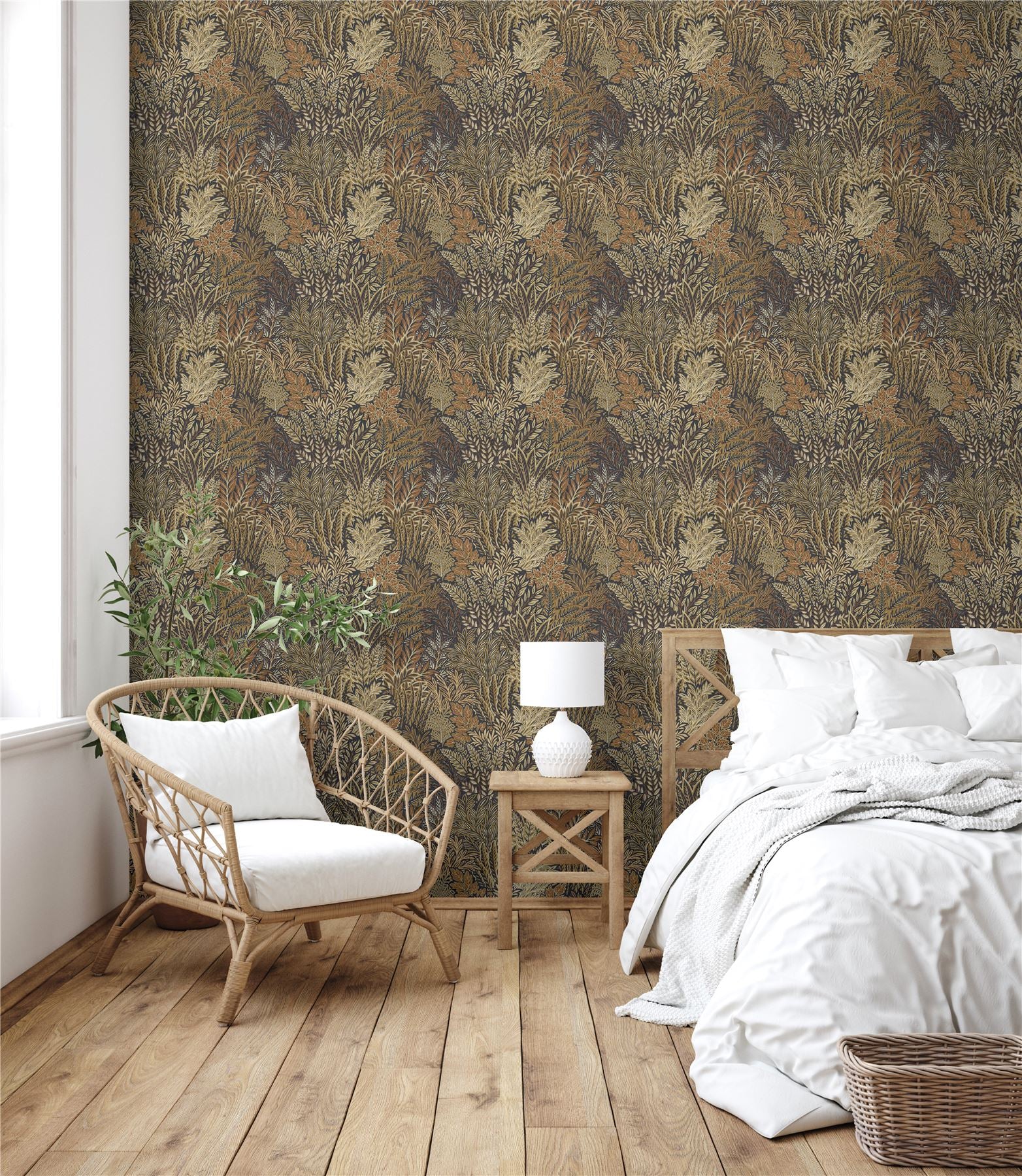 Illustrated Foliage Rust Wallpaper