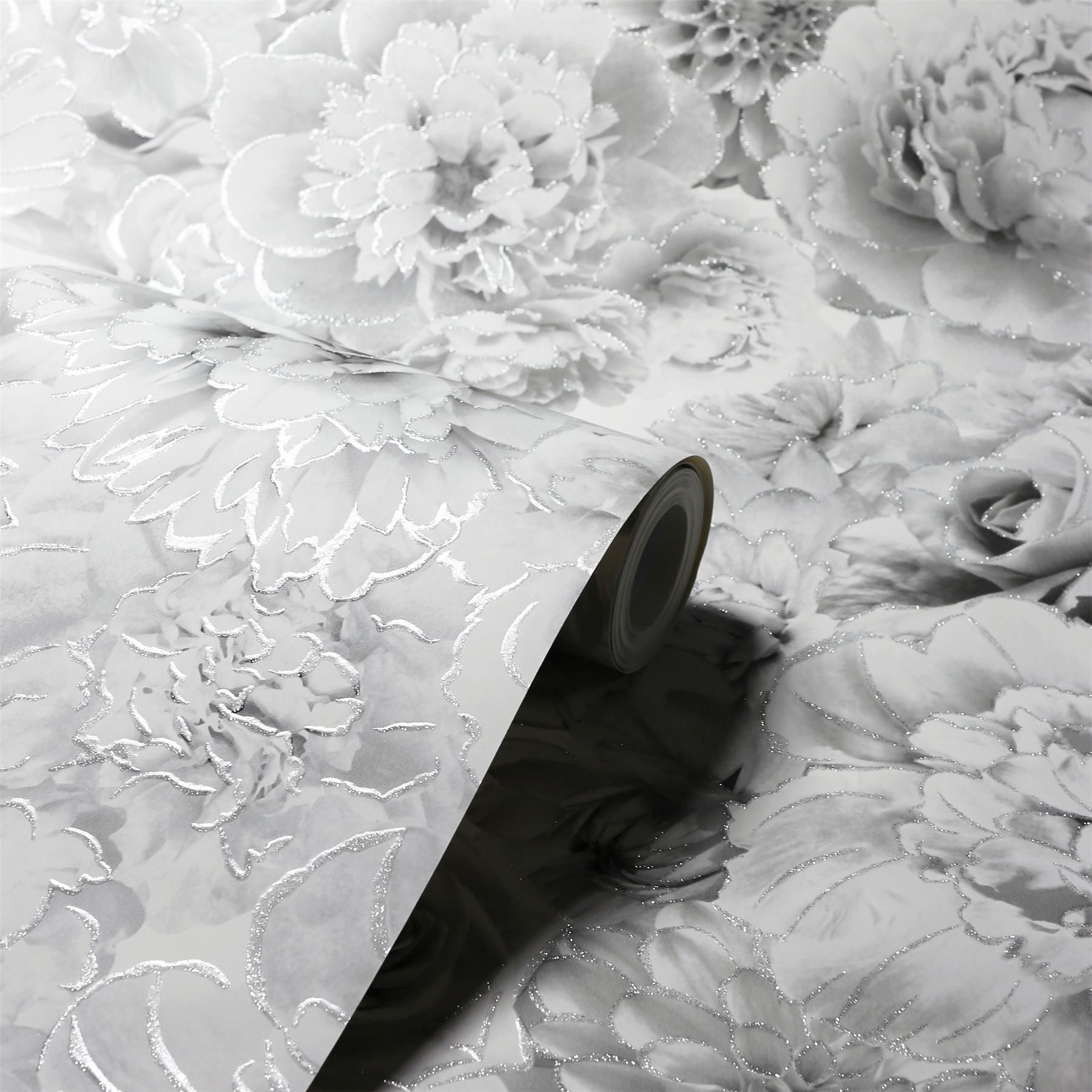 Glitter Bloom Silver Wallpaper sw12