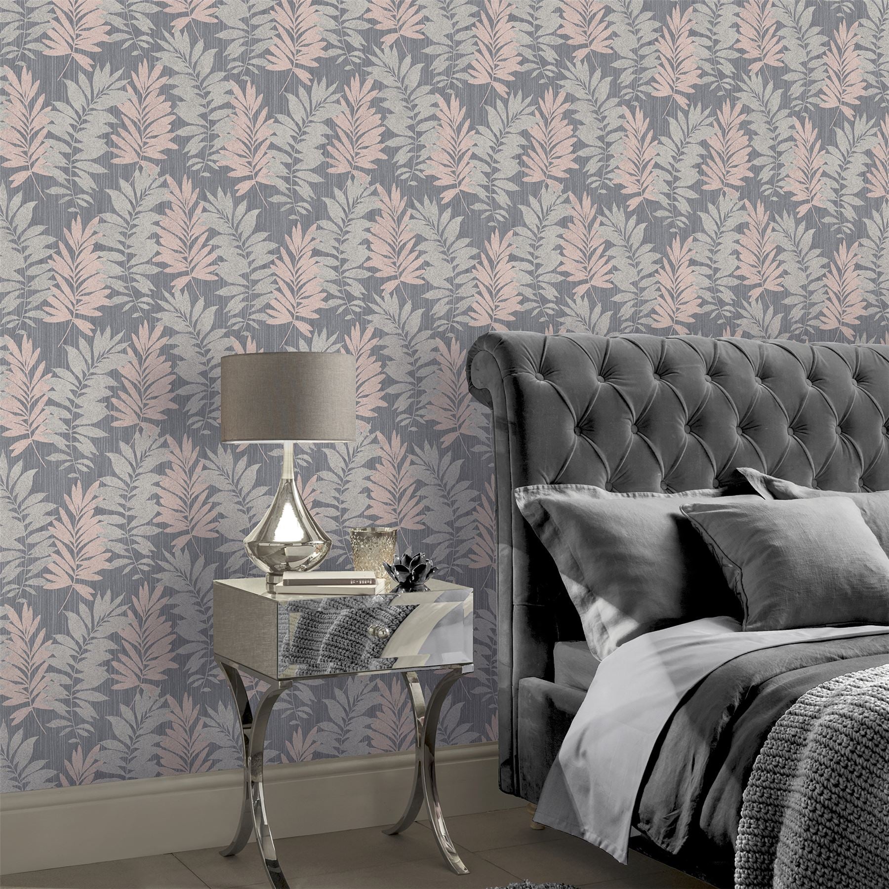 Stardust Palm Pink/Grey Wallpaper