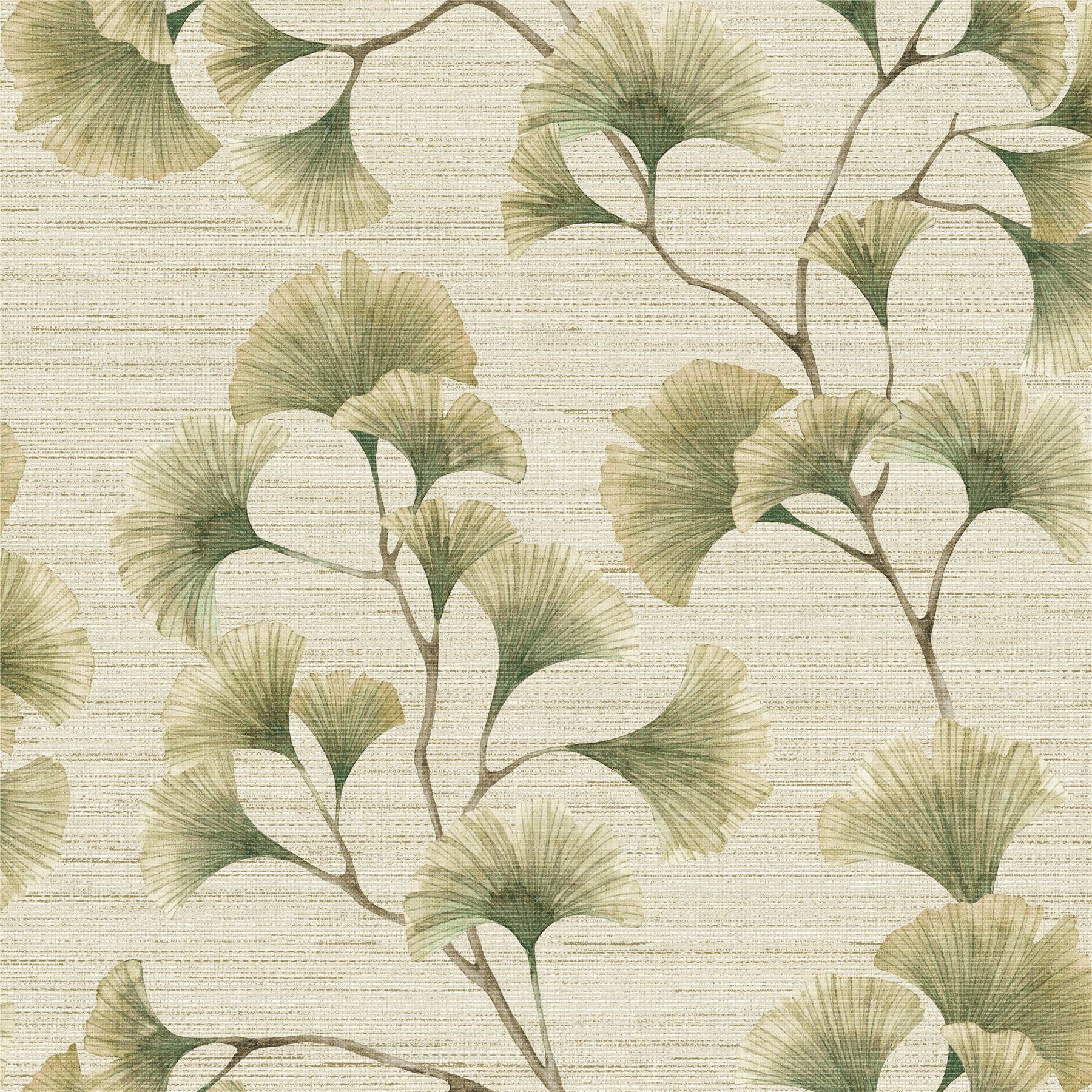 Ginkgo Leaf Trail Green/Neutral Wallpaper