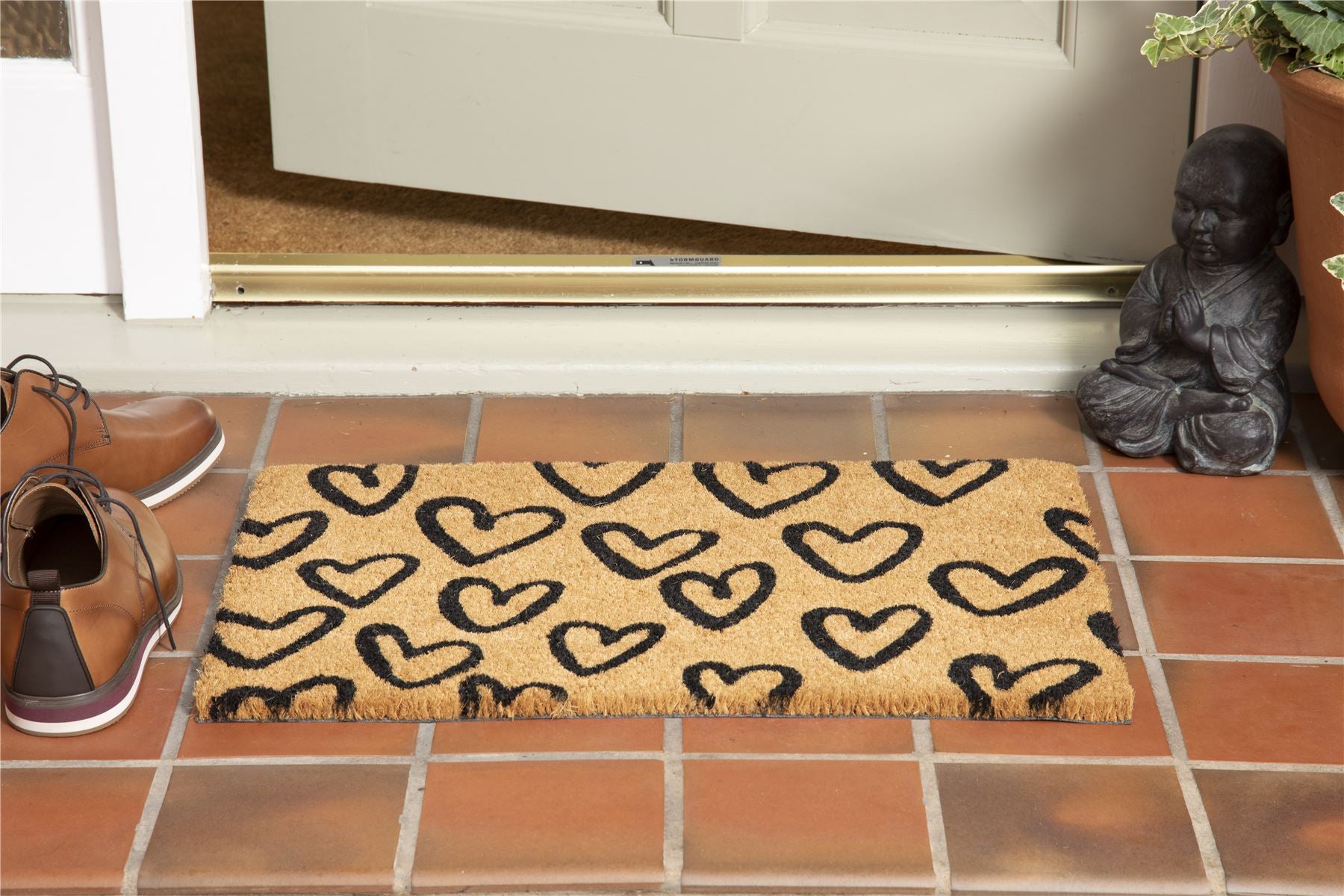 Astley Printed Hand Drawn Hearts Natural Doormat