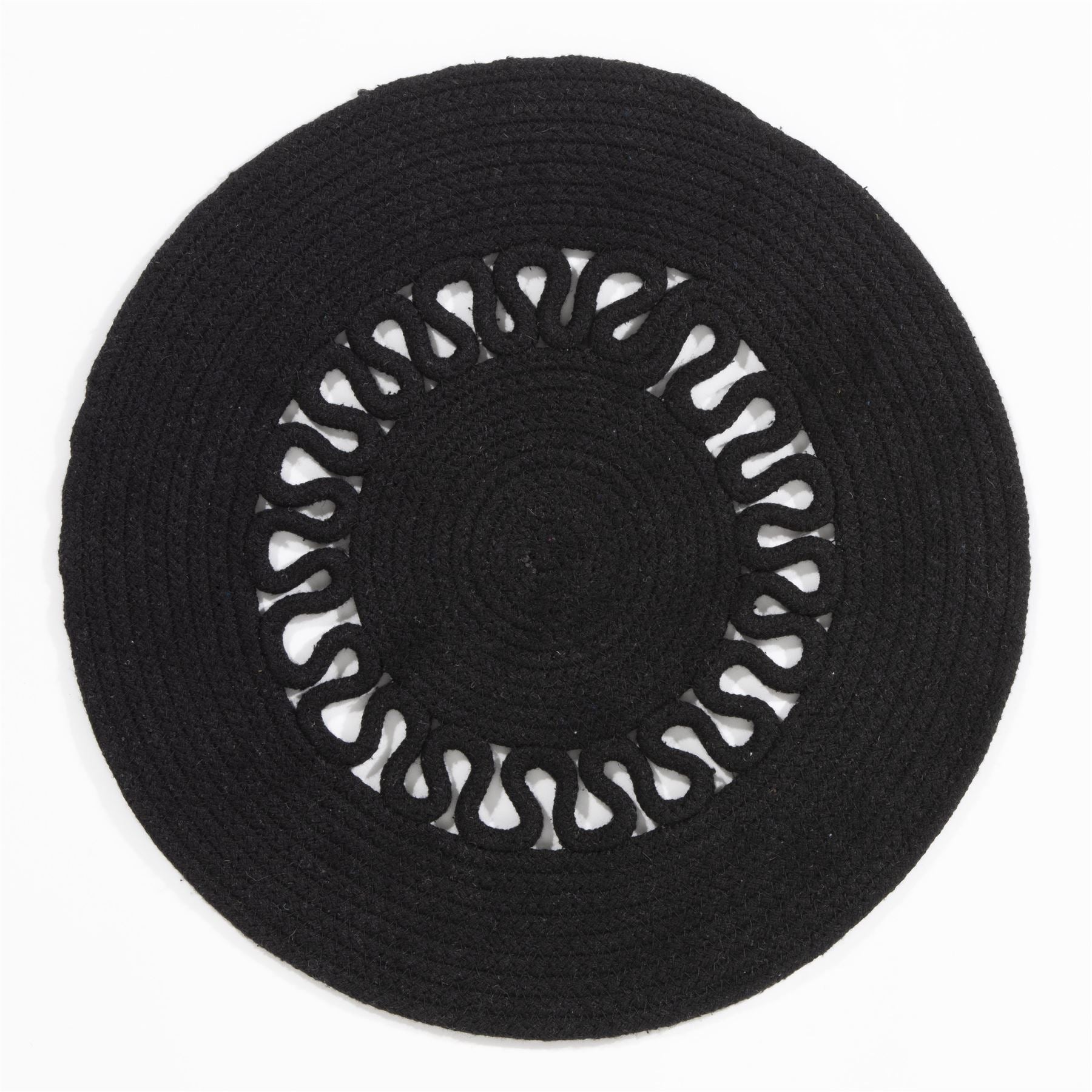 Nene Round Cotton Sprial 38cm Black Set of 2 Placemats