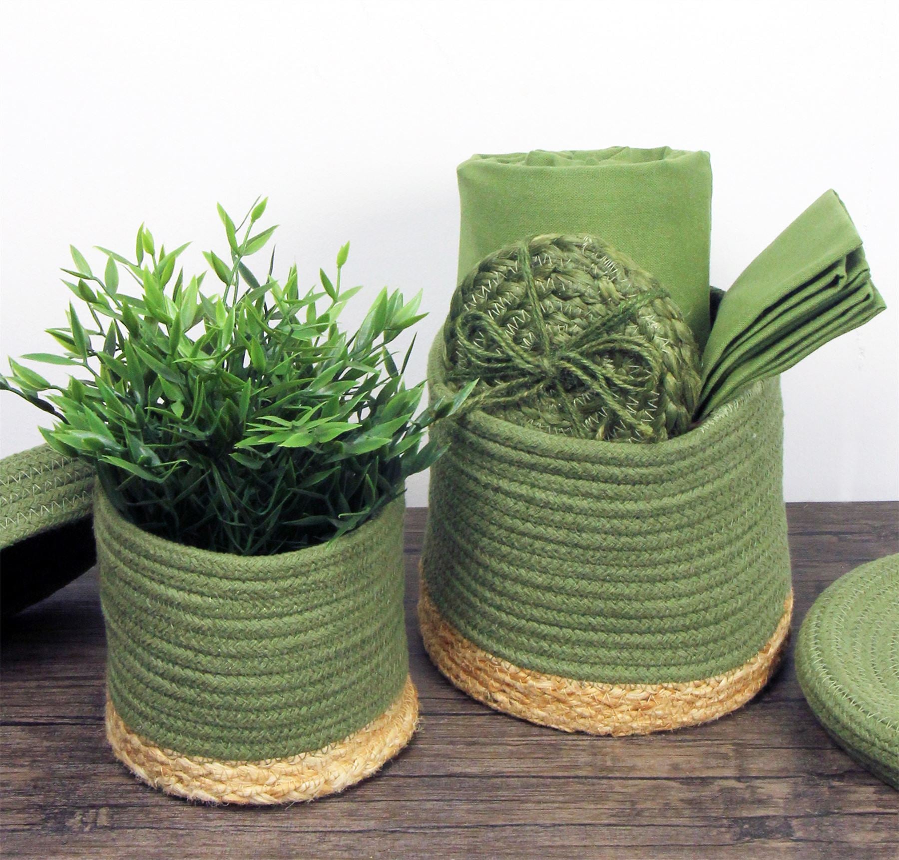 Balham Lidded Nested 18x18x17cm Olive Set of 2 Baskets