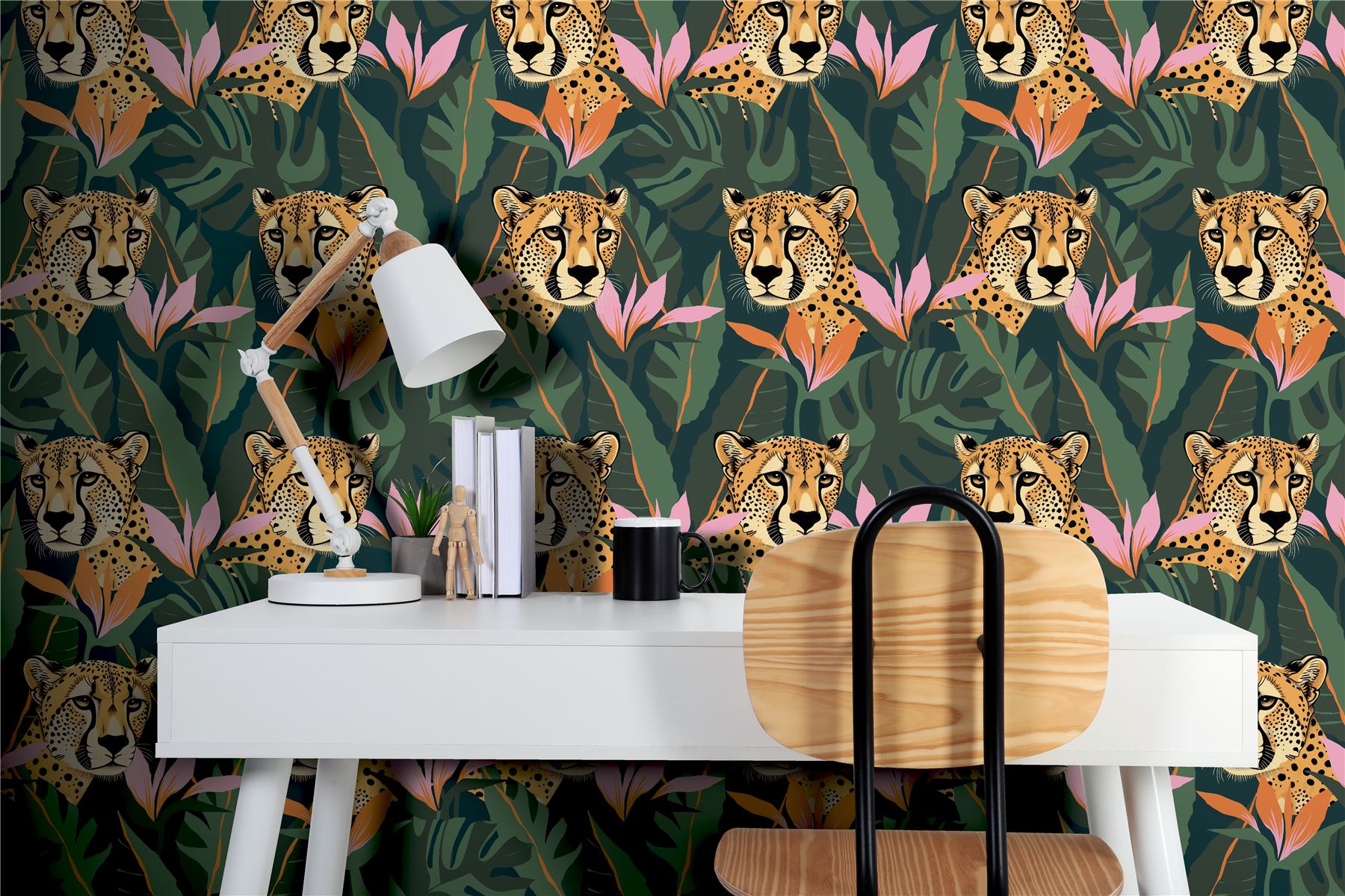 Jungle Leopard Dark Green Wallpaper