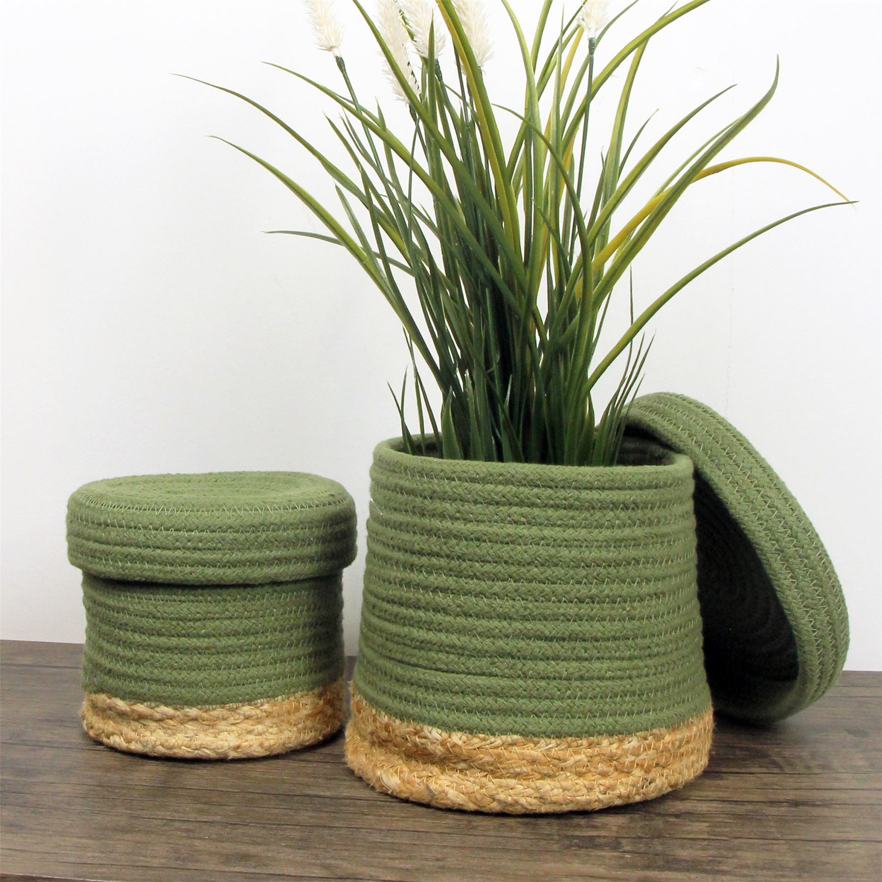 Balham Lidded Nested 18x18x17cm Olive Set of 2 Baskets