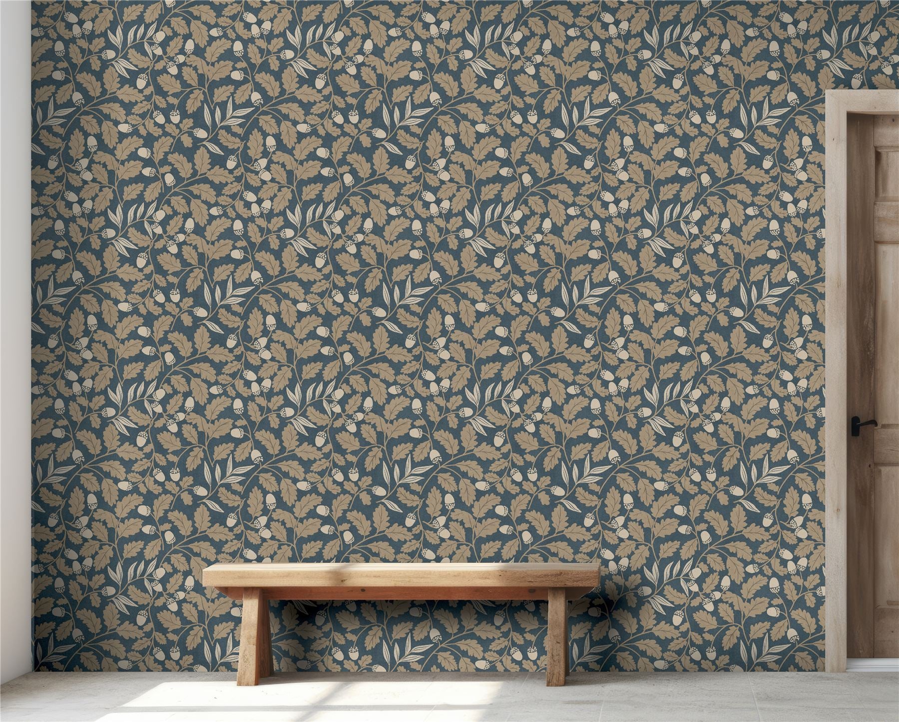 Acorn Trail Navy Wallpaper