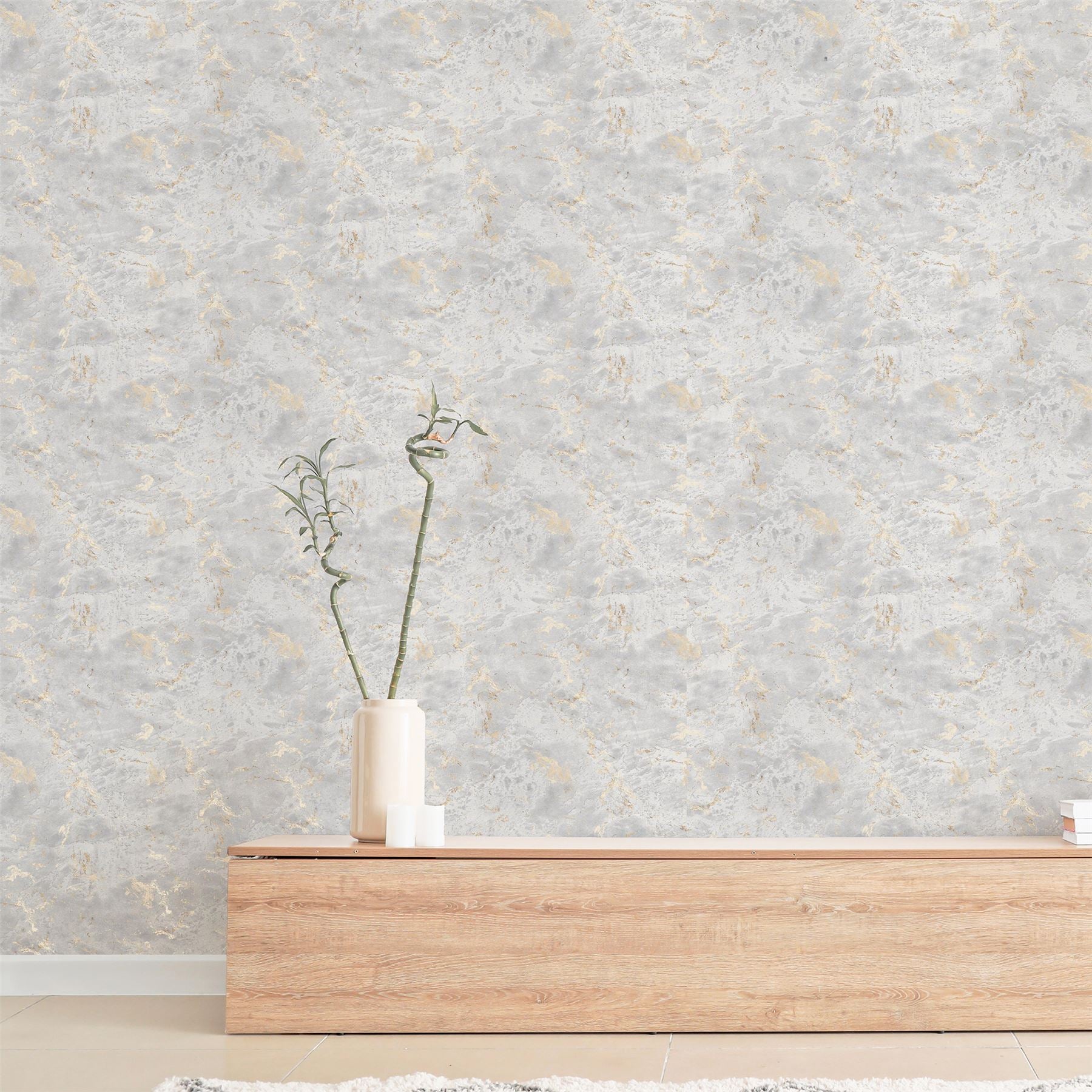 Venetian Plaster Grey/Gold Wallpaper