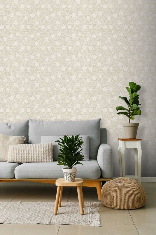 Berry Floral Neutral Wallpaper